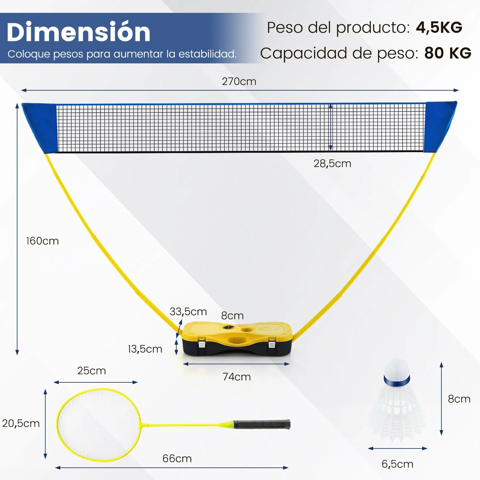 COSTWAY Set de Bádminton Completo, 2 Raquetas, 2 Volantes, Caja Almacenamiento, 270 x 33,5 x 160 cm