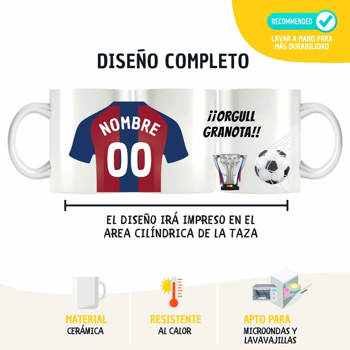 Taza Personalizada Estilo Fútbol con Nombre y Número, Regalo Original para Aficionados, Niños y Adultos