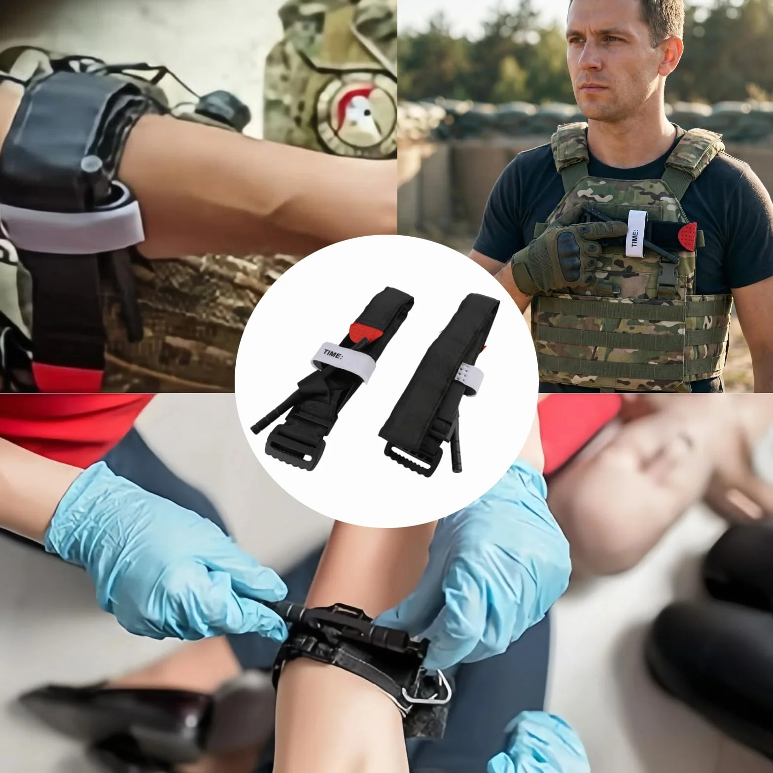 Torniquete Homologado de Emergencia 2 Unidades, Vendaje de Compresión para Primeros Auxilios, Control de Hemorragias Compacto Portátil