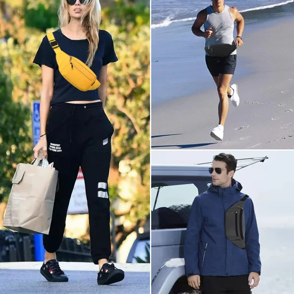 Riñoneras Deportivas Ajustables para Hombre y Mujer, Bolsa Bandolera para Gimnasio, Viajes, Correr, Senderismo (Negro)