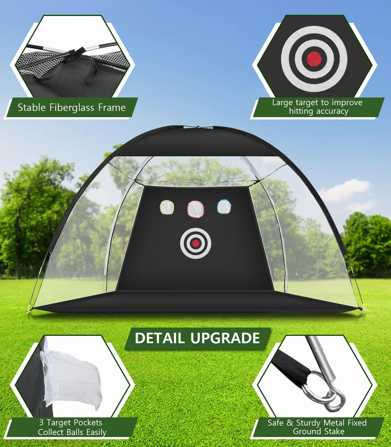Red de Golf 10x7 pies con Alfombrilla Tri-Turf para Entrenamiento de Swing en Casa