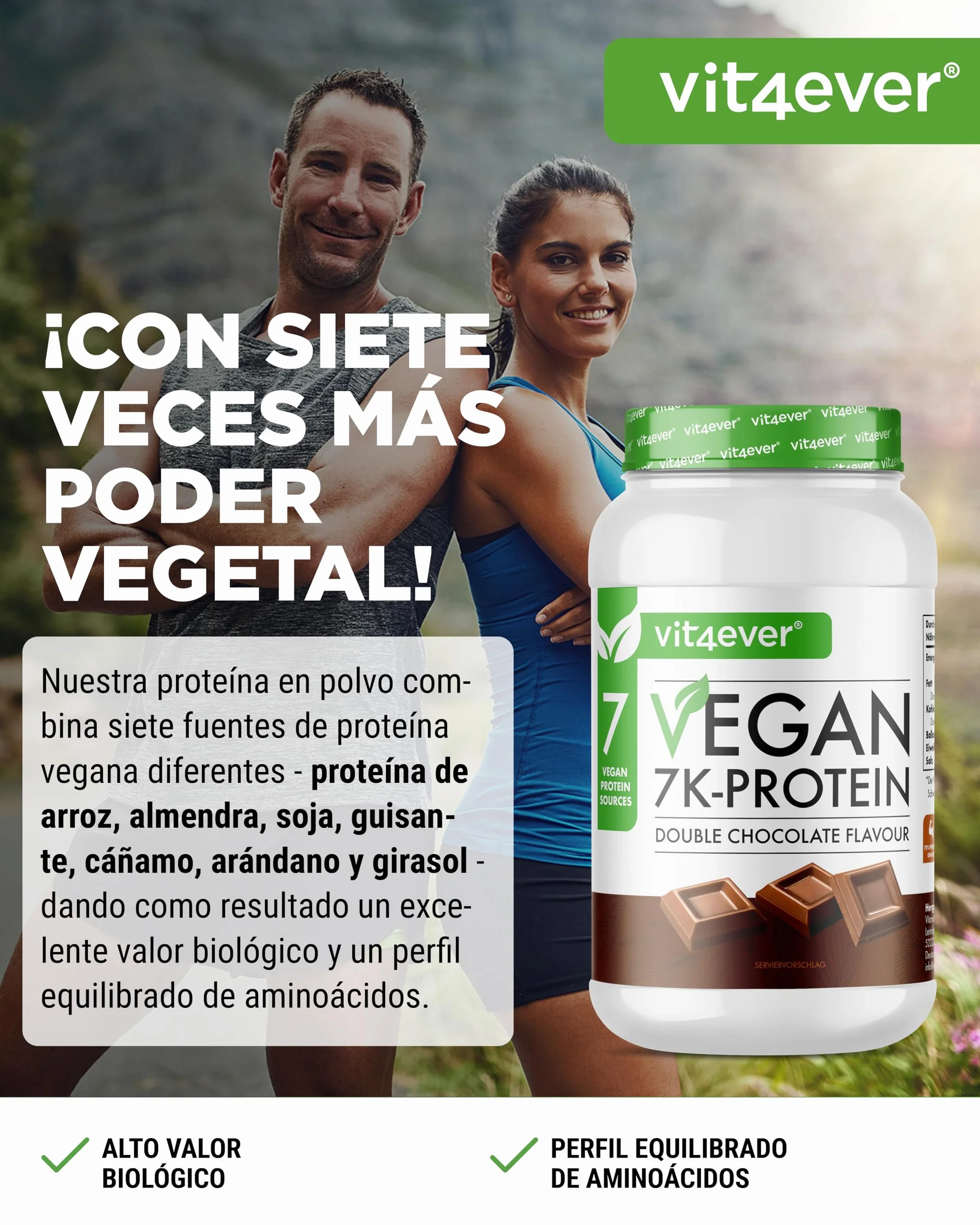 Vegan 7K Protein 1kg Doble Chocolate Proteína vegetal pura en polvo