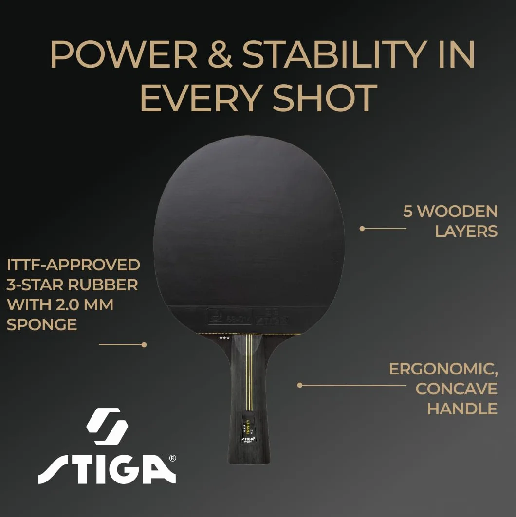 STIGA Trinity V2 Pala de Tenis de Mesa 3 Estrellas ITTF Madera Ergonómico