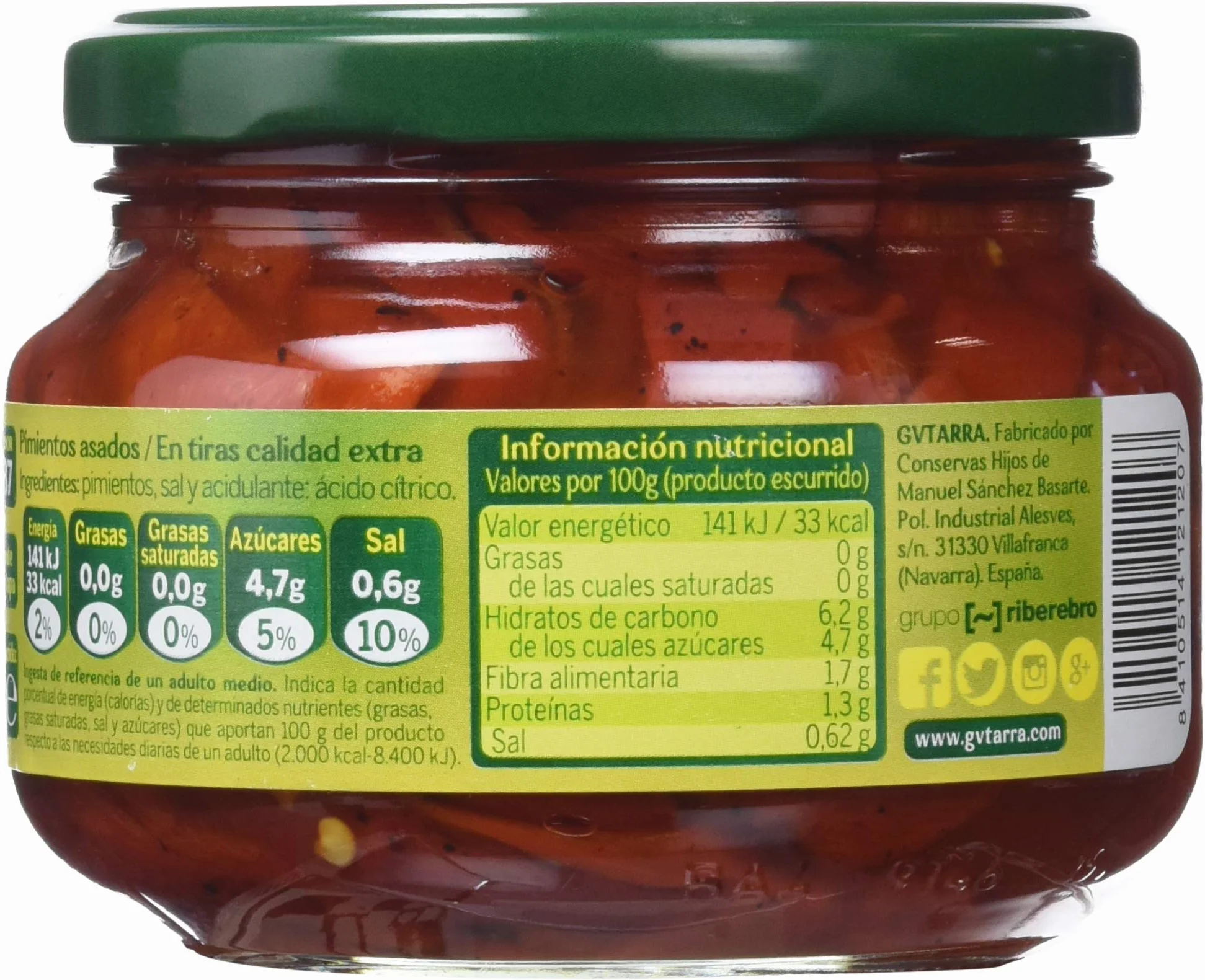 Gvtarra Pimiento Tiras Asado Verdura - Paquete de 6 x 260 gr - Total: 1560 gr