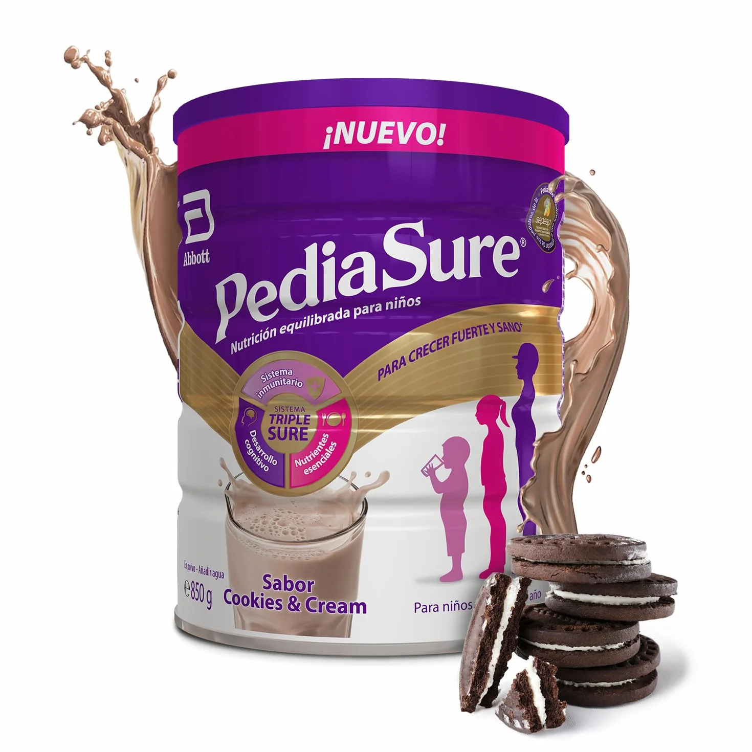 PediaSure – Sabor Cookies & Cream – Complemento Alimenticio para Niños con Proteínas, Vitaminas y Minerales – 850 gr