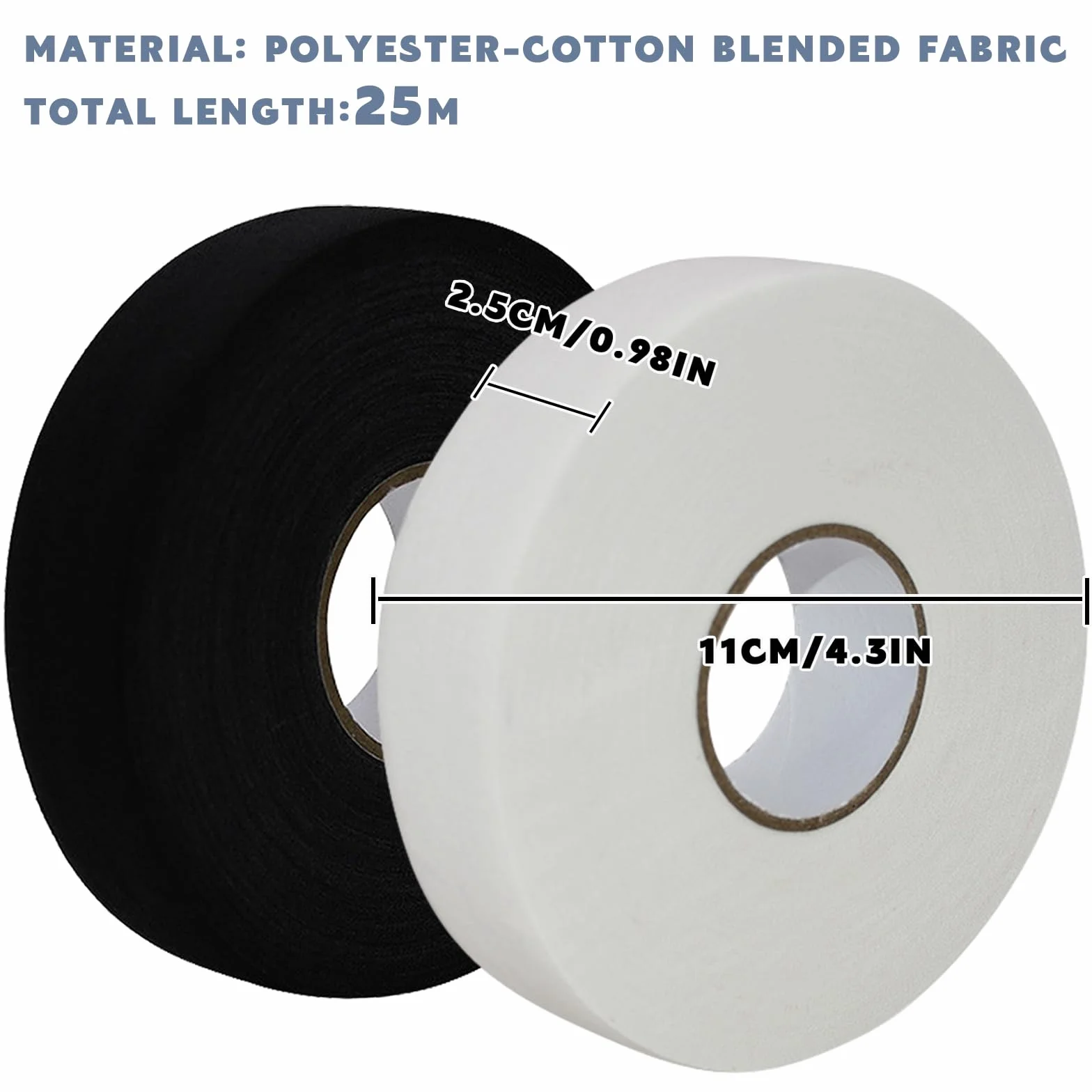 Cinta Hockey Autoadhesiva 25m x 25mm Palo Stick Agarre para Golf Tenis Bádminton (Negro Blanco)