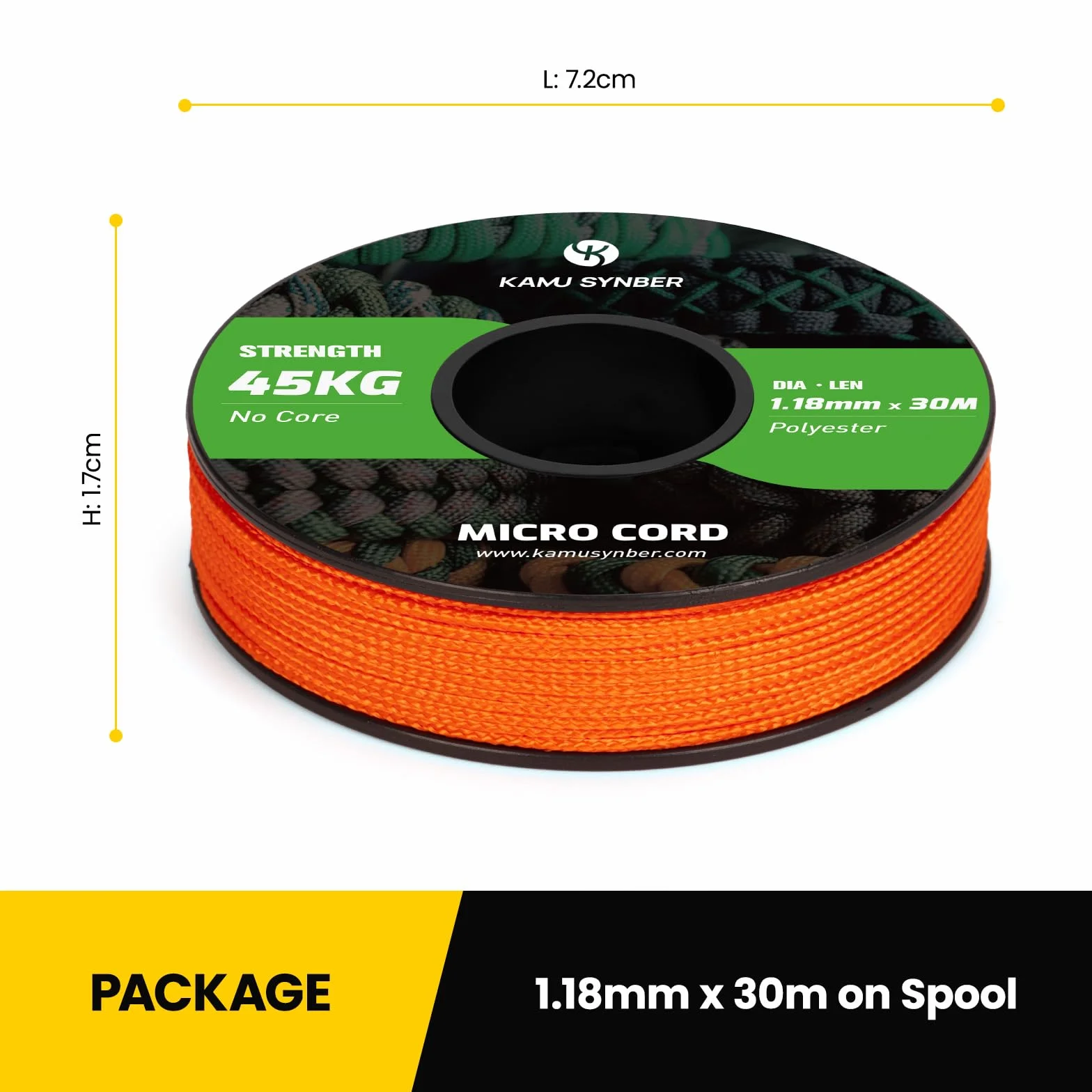 Micro Cuerda 1.18mm Paracord 30M Bobina Naranja 45kg
