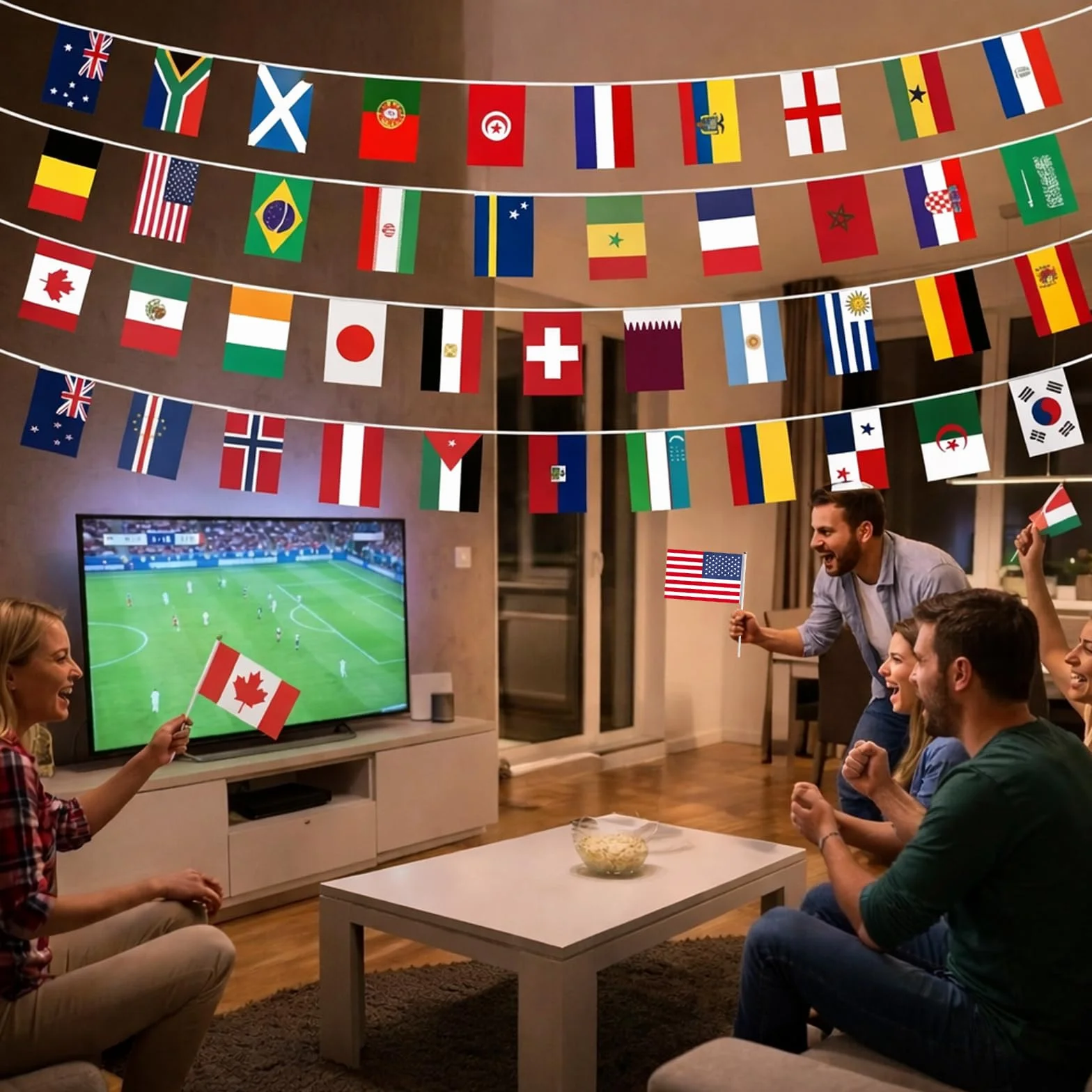 Copa del Mundo 2026 Decoración, 49 piezas, 48 banderas, Bunting 15 m, para eventos de fútbol