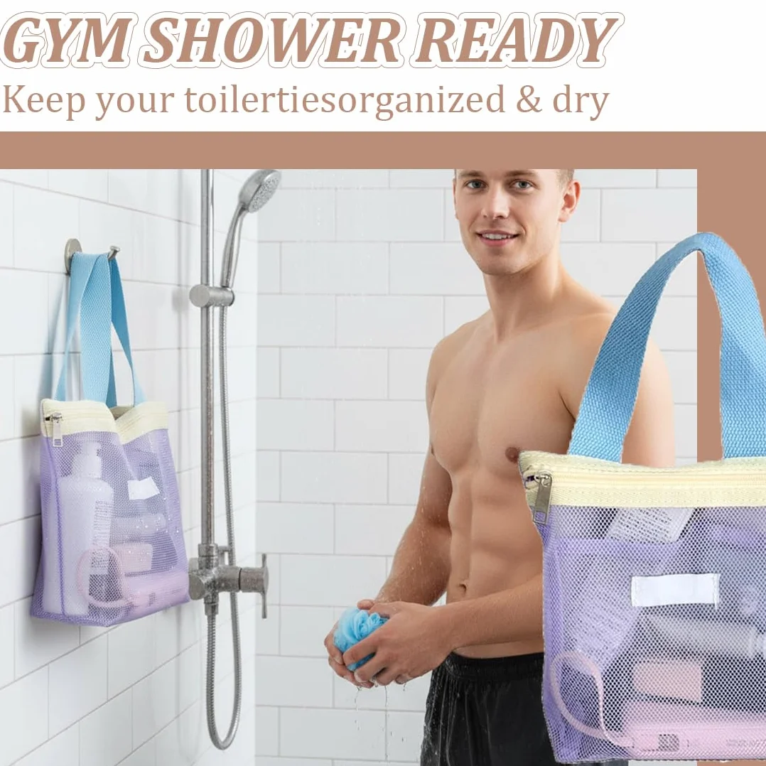 Bolsa de Ducha de Malla, Bolsa de Playa Portátil de Gran Capacidad, Organizador de Baño, Neceser Playa Transparente, Con Asa, Para Viajes, Gimnasio, Natación