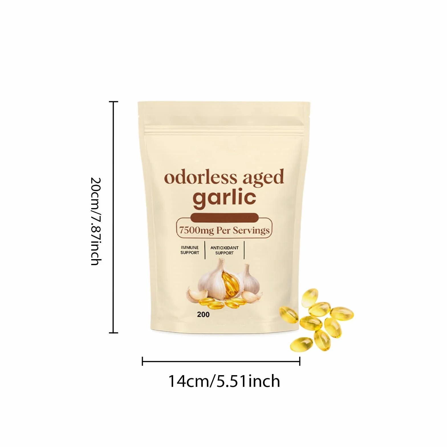 Extracto de ajo envejecido 7500 mg - Apoyo inmunológico - Inodoro y sin regusto - 200 unidades - Sin OGM y sin gluten,1Pcs