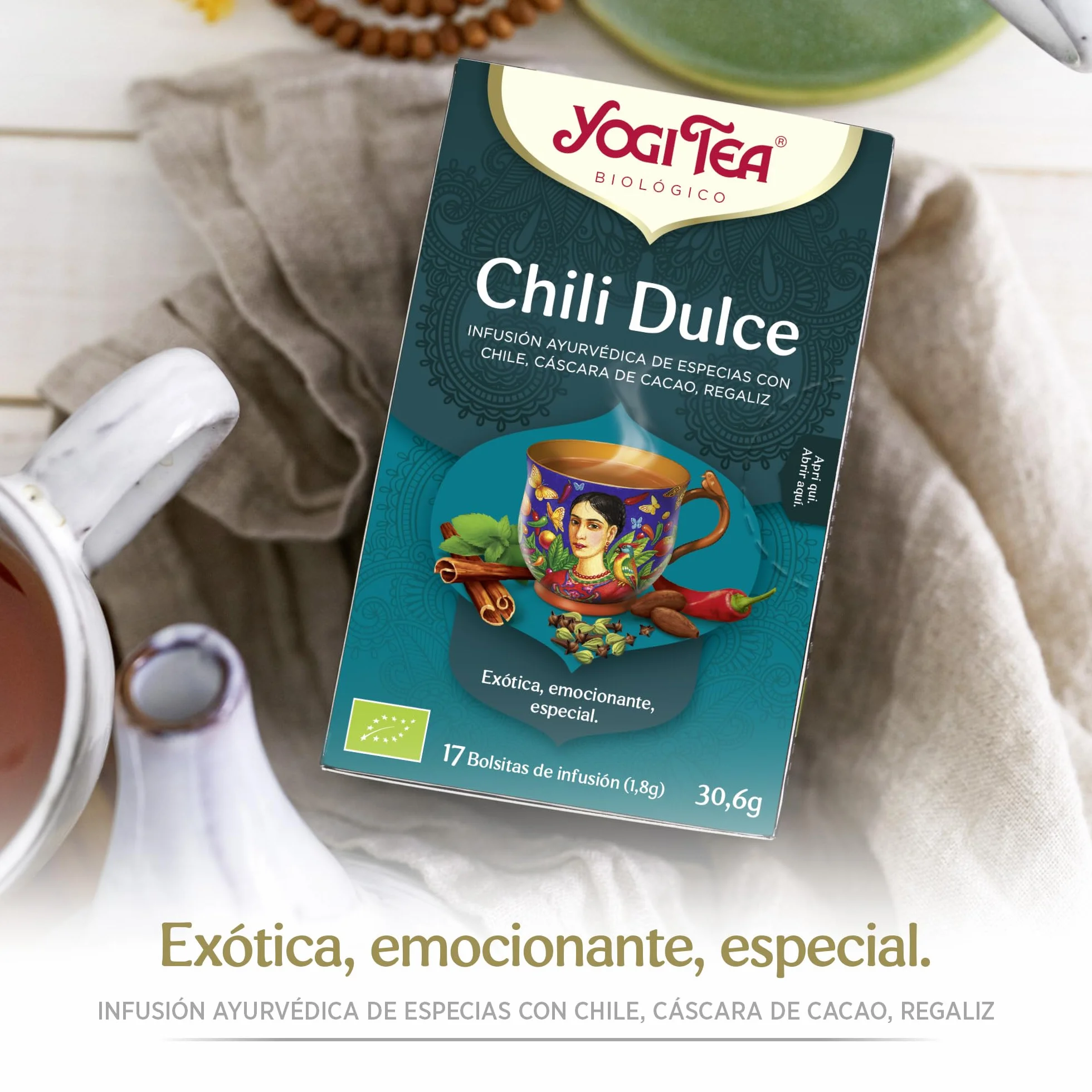 Yogi Tea - Chili Dulce - Infusión Ayurvédica - Mezcla de Cáscara de Cacao, Chili y Regaliz - Pack de 3x17 bolsitas (51 en total)