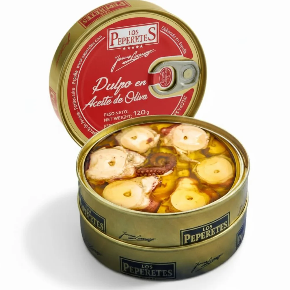 LOS PEPERETES Pulpo en Aceite de Oliva 120 g | Marisco Gallego Gourmet | Conserva Artesanal con Aceite de Oliva Virgen Extra | Pulpo del Atlántico | Sabor Tradicional de Galicia