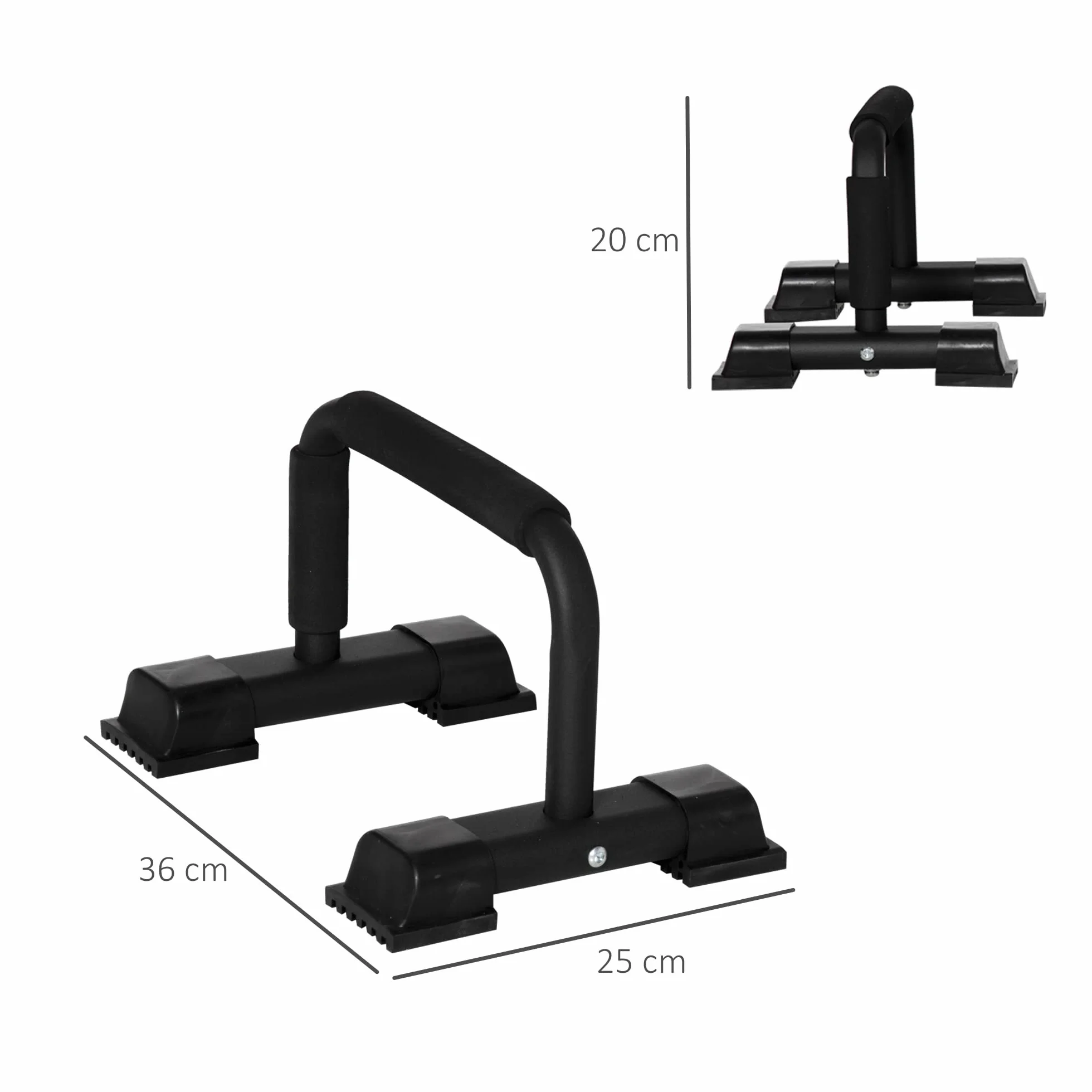 HOMCOM Barras Paralelas de Acero para Calistenia con Alfombra Antideslizante y Empuñaduras Acolchadas Negro 36x25x20 cm