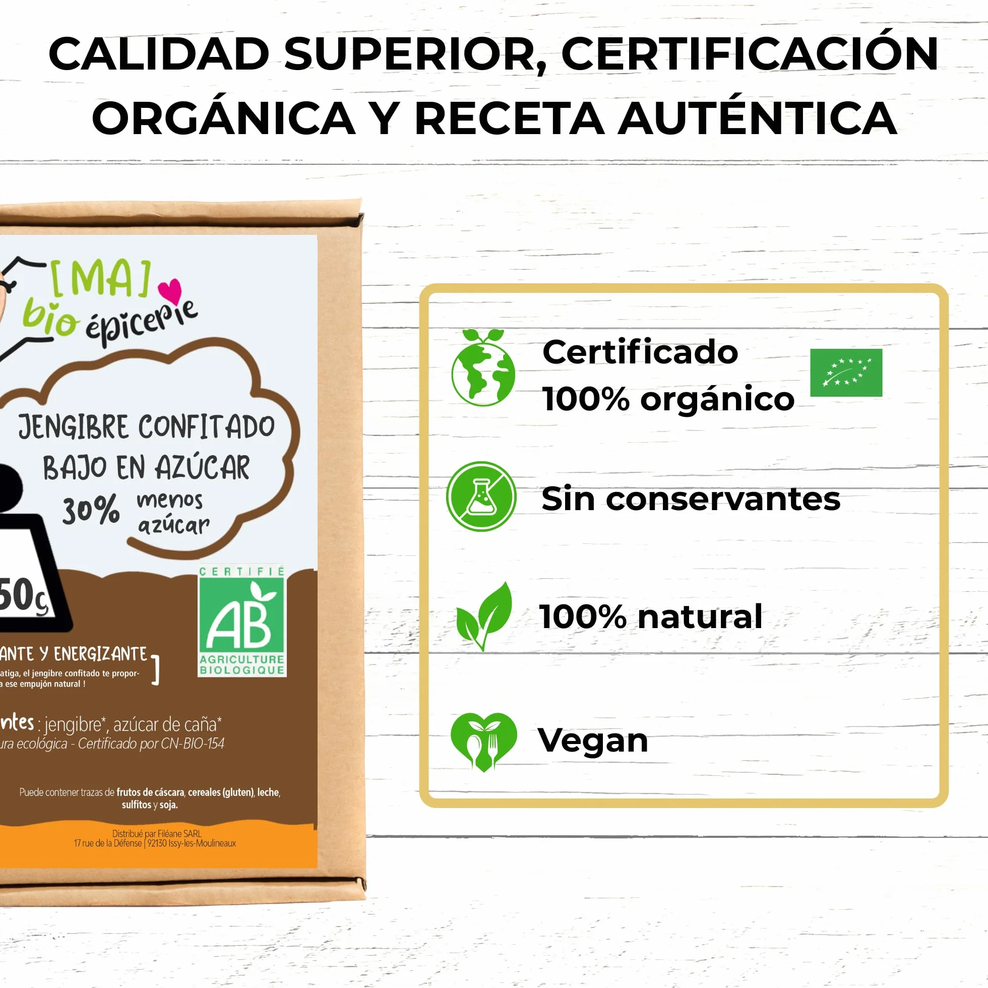 MA bio-épicerie - Jengibre Confitado Ecológico Reducido en Azúcar -30% en Cubitos 1850 g - Jengibre Deshidratado a Granel sin Conservantes - Alternativa Más Ligera