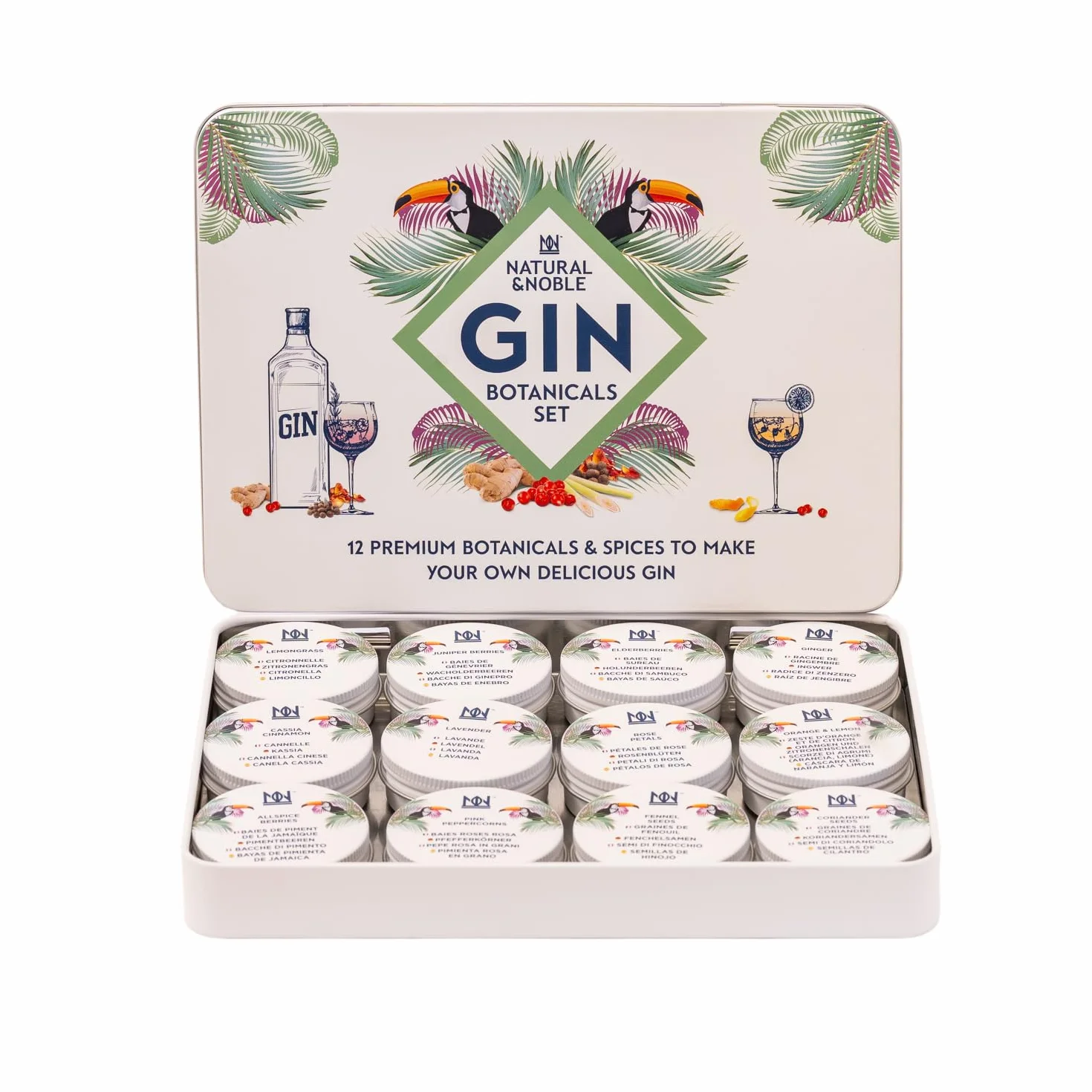 Gin Botanicals Kit de regalo de infusiones para gin-tonic, juego de 12 ingredientes botánicos y especias para ginebra