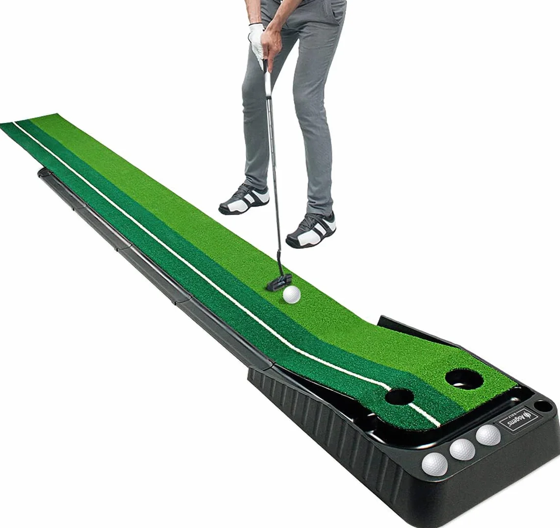 Golf Putting Trainer, Tapete de Golf de Césped de Dos Colores con Retorno de Bola Automático
