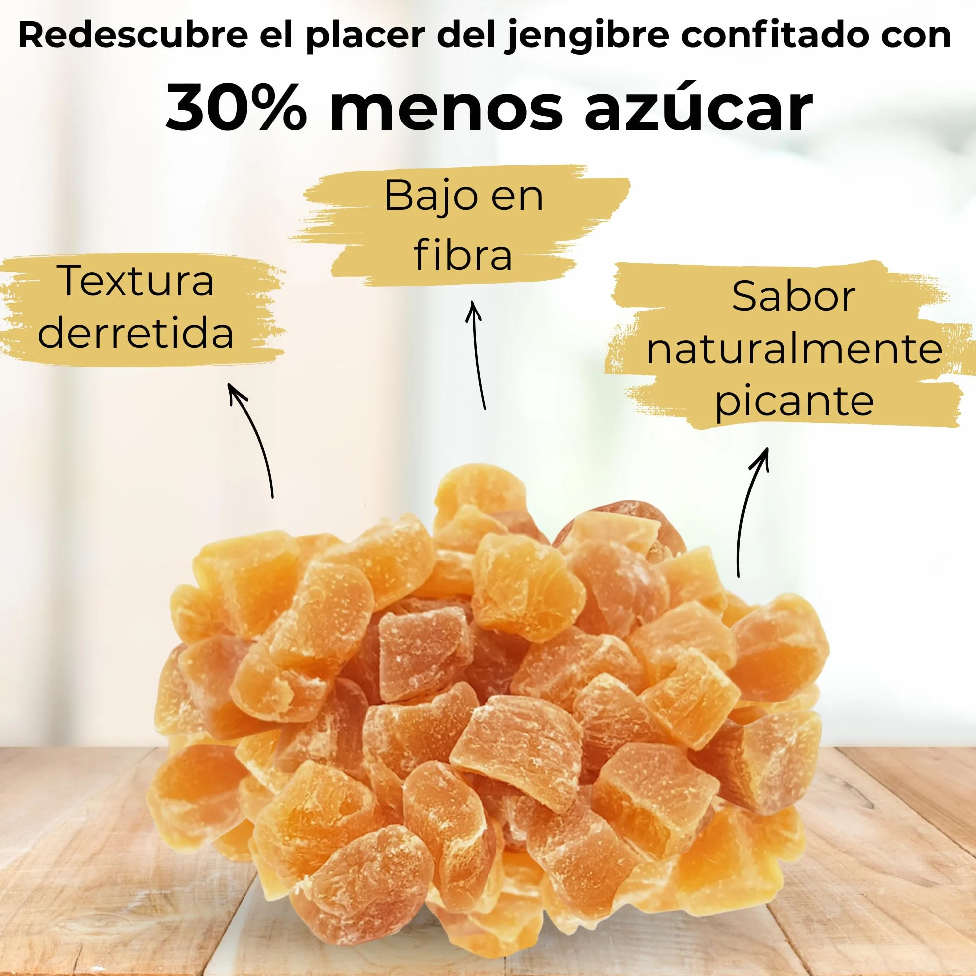MA bio-épicerie - Jengibre Confitado Ecológico Reducido en Azúcar -30% en Cubitos 1850 g - Jengibre Deshidratado a Granel sin Conservantes - Alternativa Más Ligera
