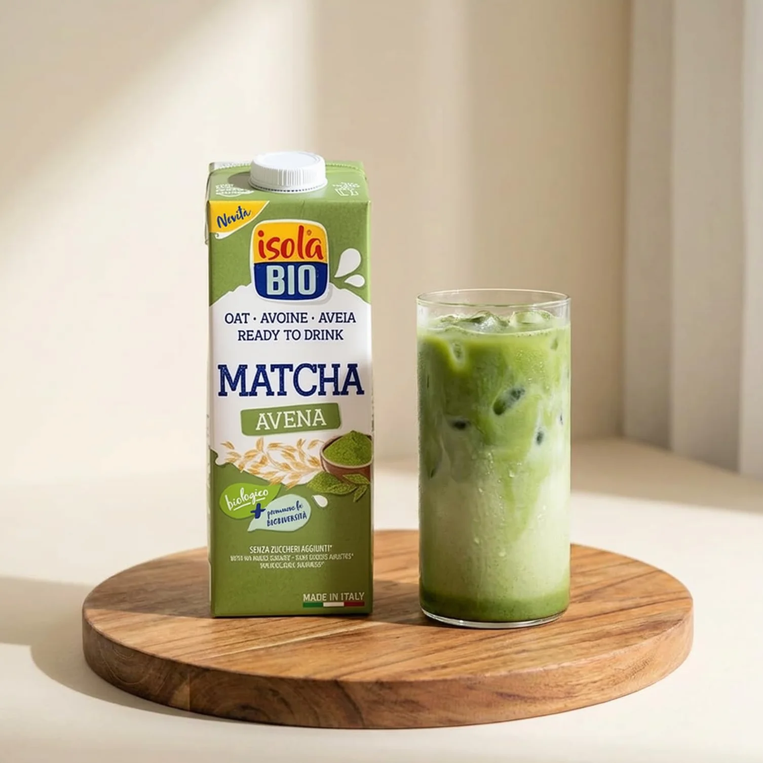 ISOLA BIO - Pack de 6 Unidades de 1 L de Bebida Ecológica Vegetal de Avena y Matcha - Sin Azúcar Añadido - Apto para Veganos - Ideal para Tomar Sola o en Batidos