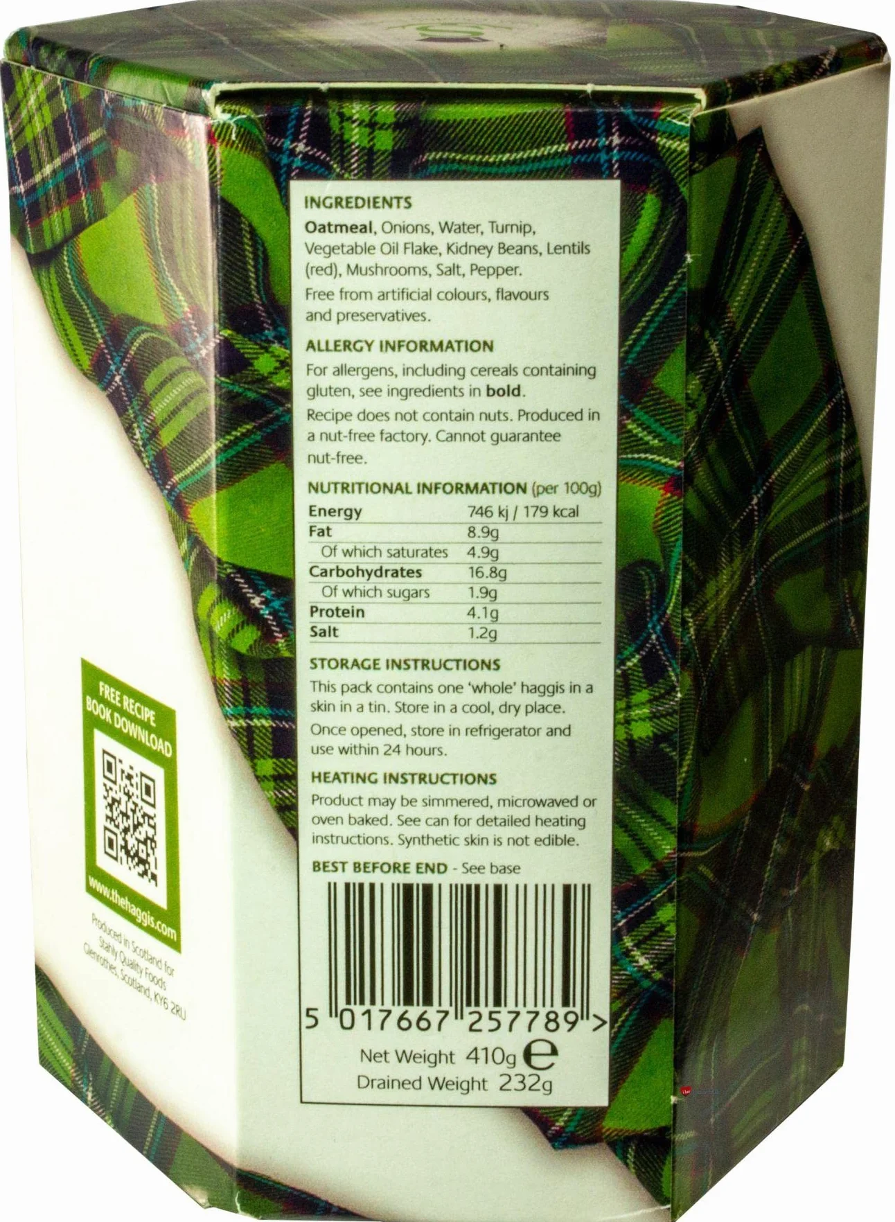 Pack de 3 Escoceses Haggis Vegetariano Comida Escocesa Regalos Plato Nacional de Escocia