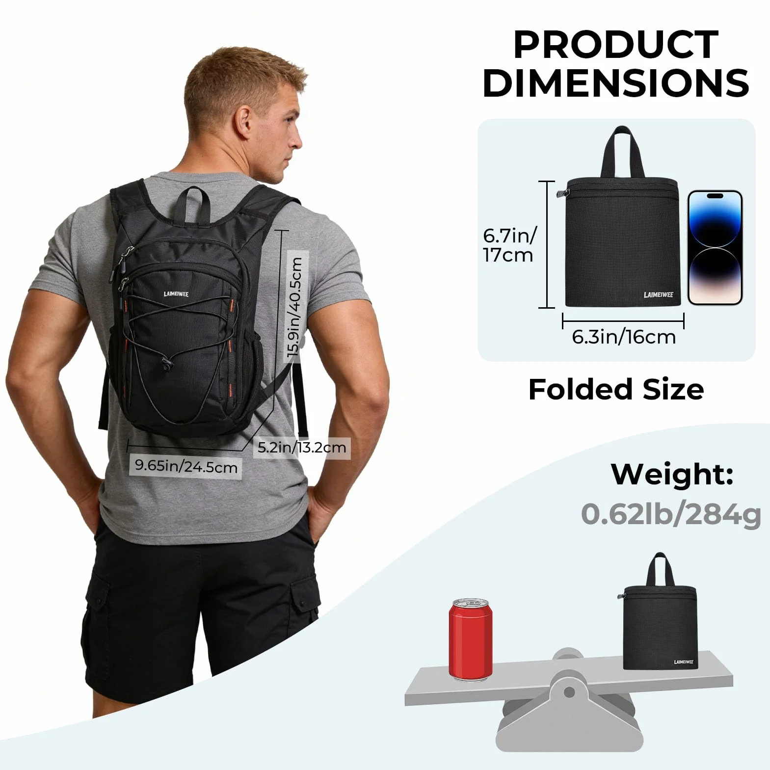 Mochila de senderismo plegable 13 L ligera para viajes un día