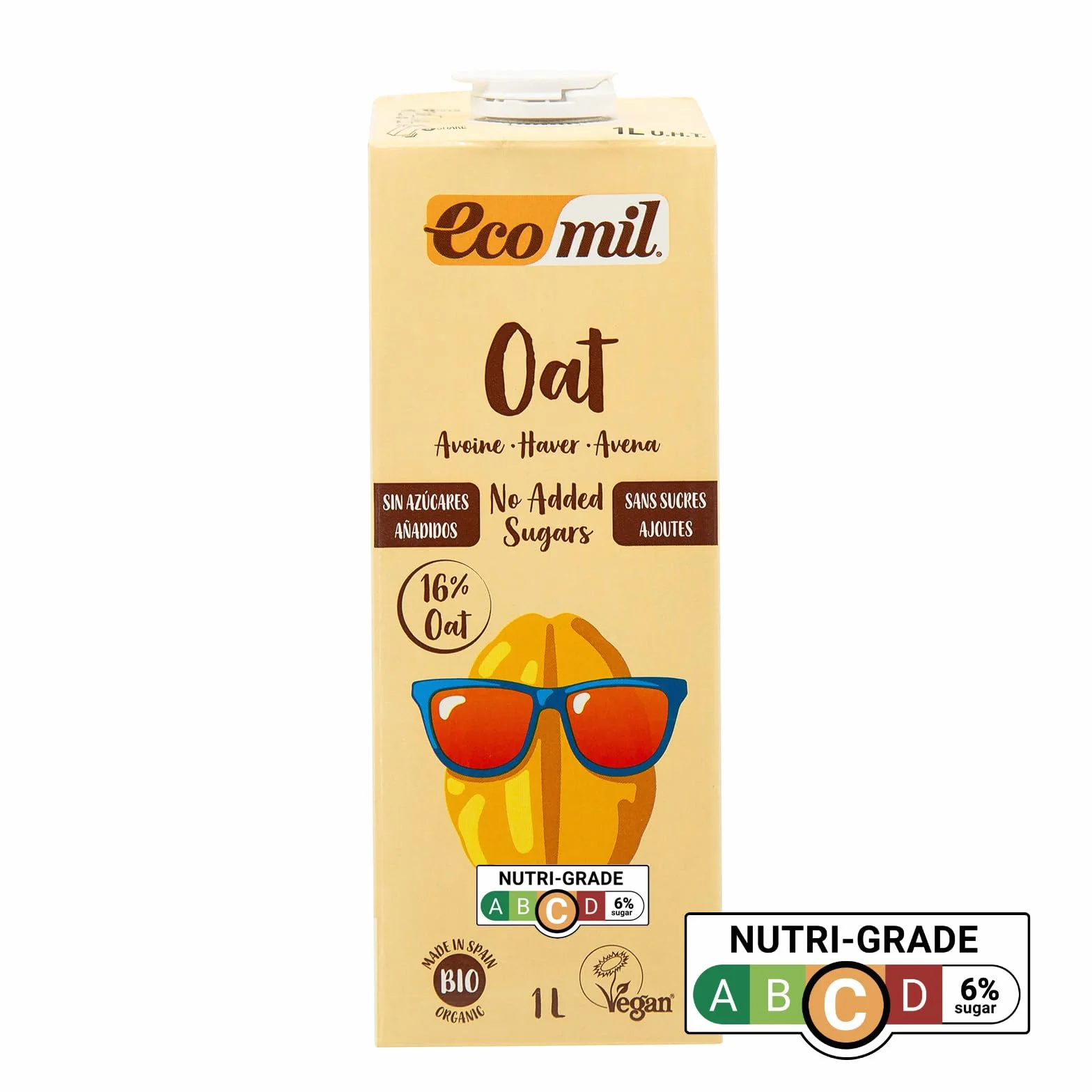 EcoMil - Leche de Avena Bio Nature, Bebida Vegetal de Avena sin azúcares añadidos, Producto Ecológico, 1L