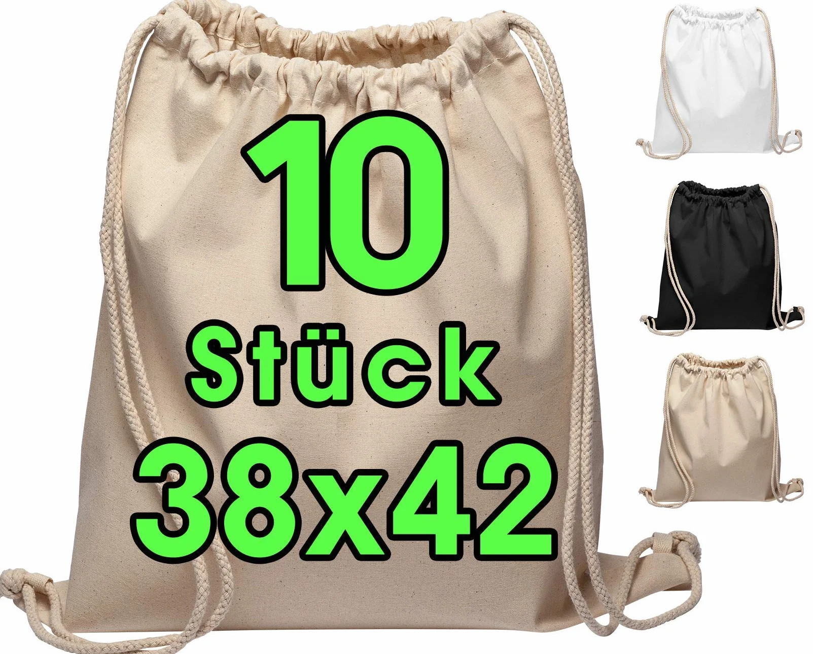 Bolsa de algodón OEKO-TEX® 38x42cm mochila deporte gimnasia compras 10 piezas