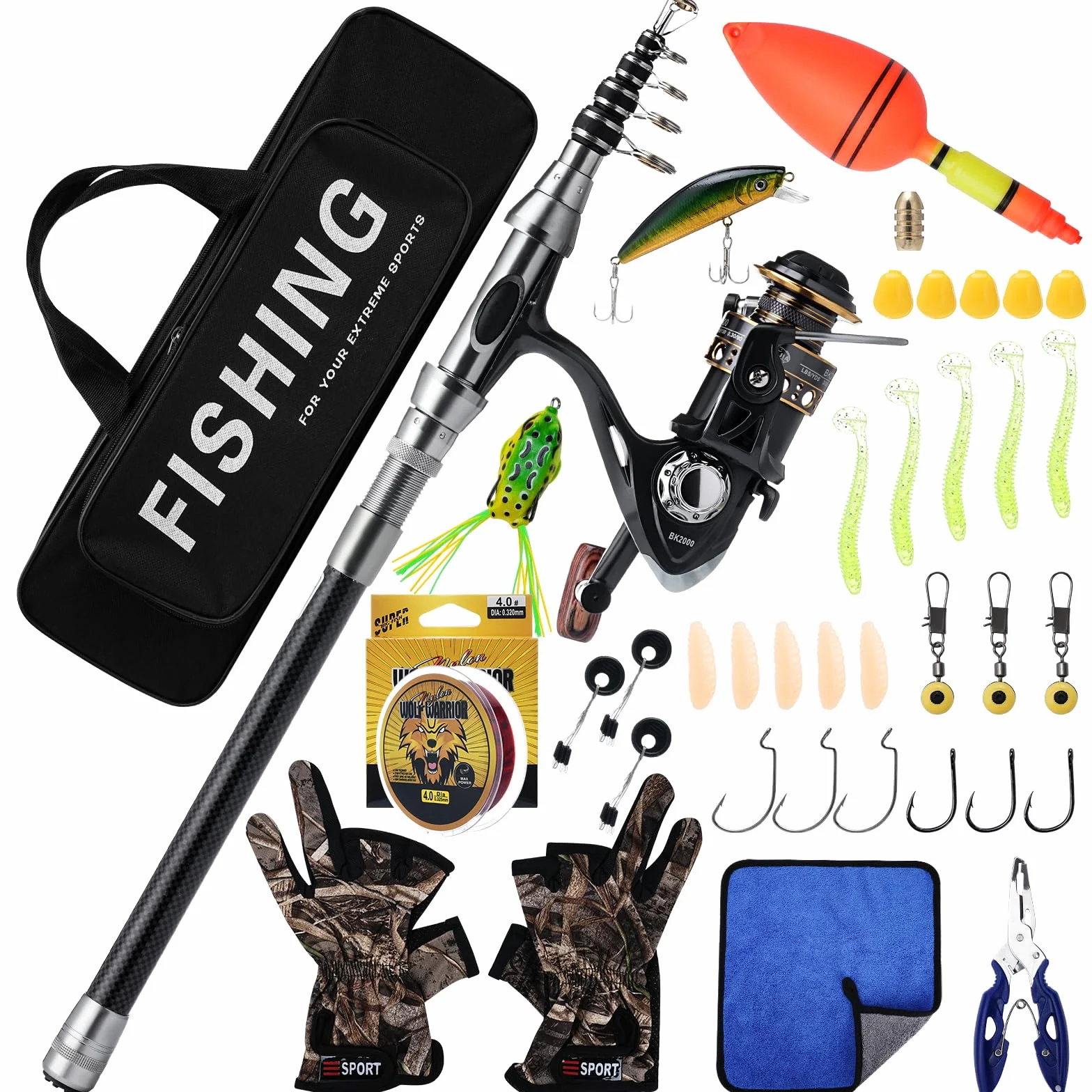 Telescopic Fishing Rod and Reel Combo Set 2.1m Metal Fishing Pole Kit