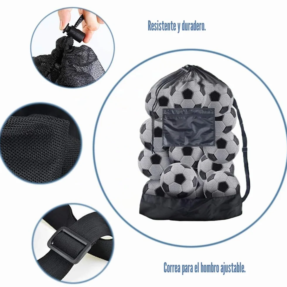 Bolsa de Malla para Pelotas con Cordón 10-15 Bolas Negro