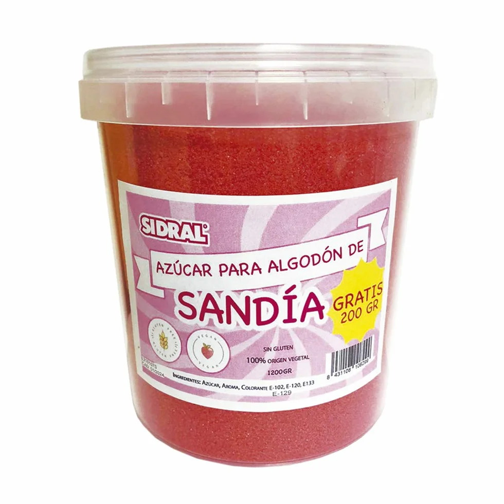 SIDRAL - SANDIA Azucar para Algodon Azucar 1200 gramos (200 gr. GRATIS) - Azucar para Maquina de Algodon - Azúcar Aromatizado de Sandía Natural - (Sandía)