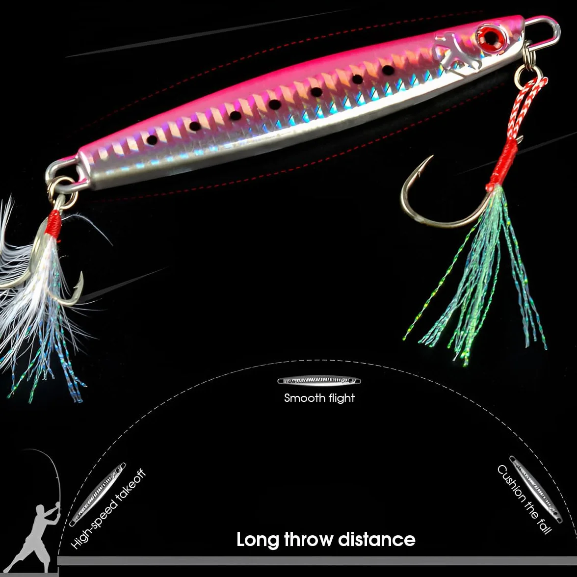 Señuelos de Pesca de Mar Hundimiento Profundo WASAGA 4 Piezas 60-180g Cebo Giratorio Metal Duro para Atún Salmón Mero Jigging