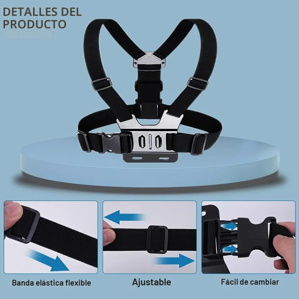 Arnés de Pecho Ajustable para GoPro y Teléfonos Móviles con Trípode Portátil