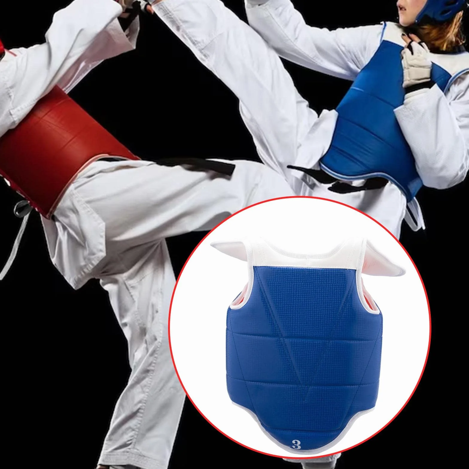 Qianly Chaleco Protector de Taekwondo, Protección de Pecho, Escudo de Costilla Ajustable
