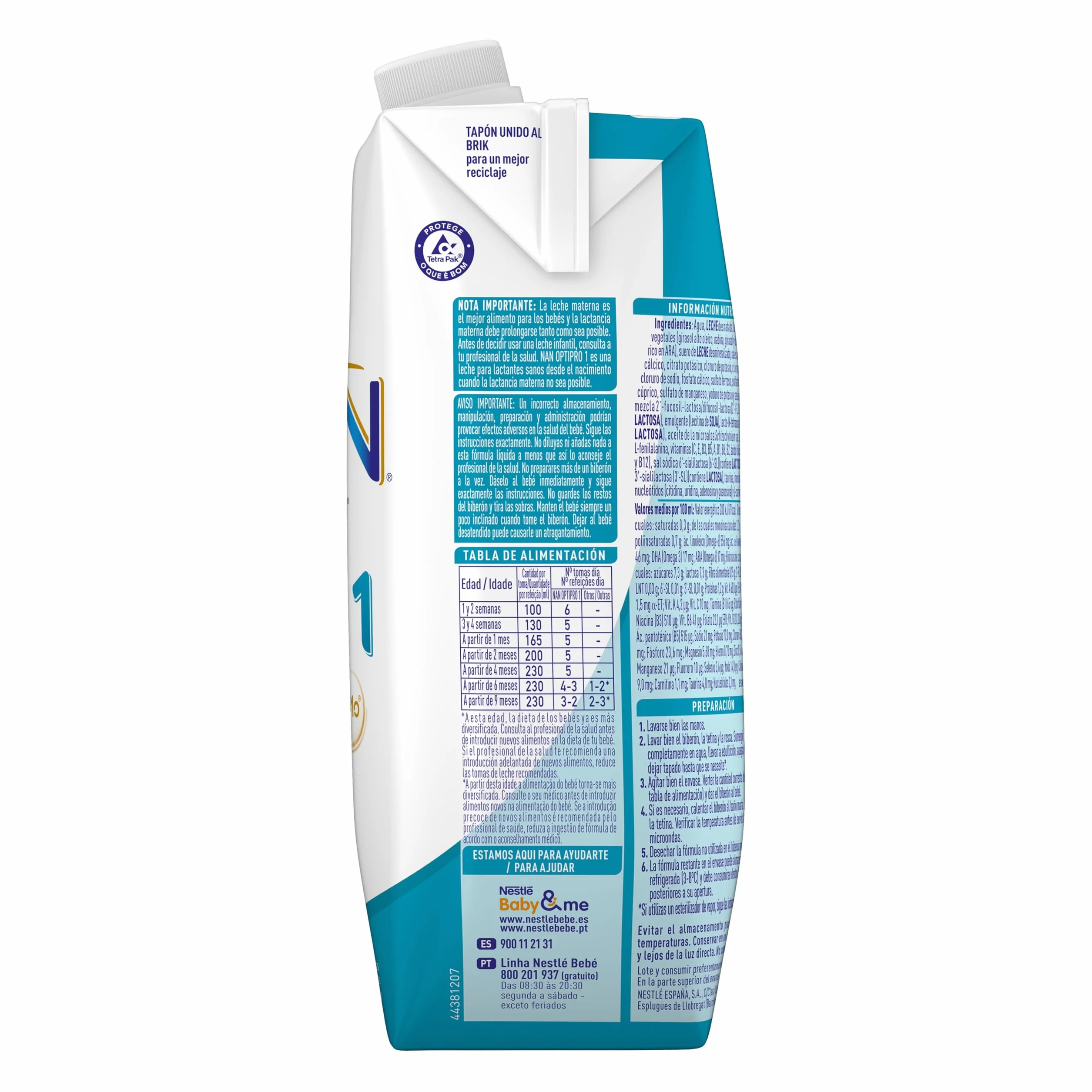 Nestlé NAN OPTIPRO 1 Líquida, Leche para lactantes, 12x500ml