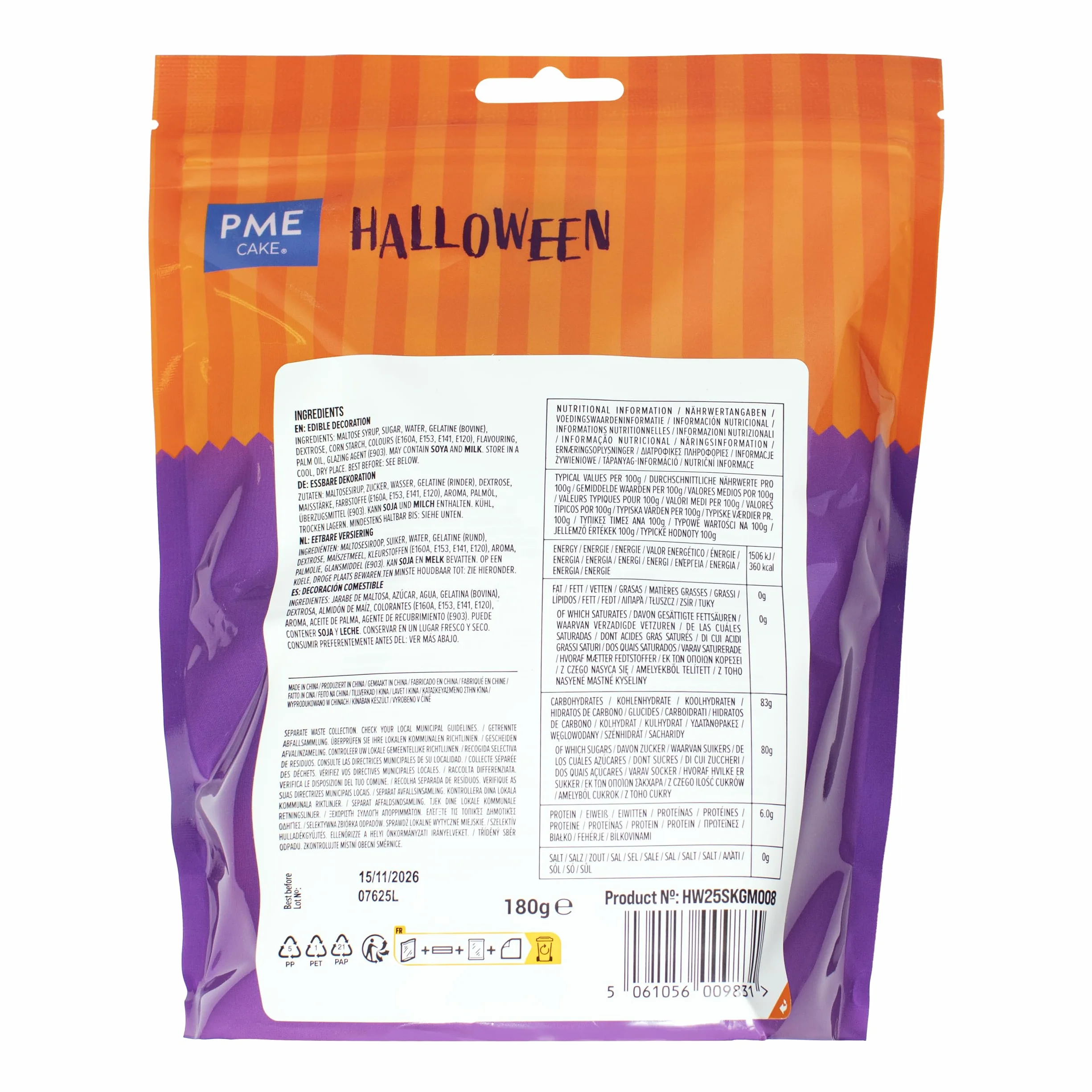 Topper de Malvavisco para Pasteles de Halloween – Set de 12 Calabazas (180g)