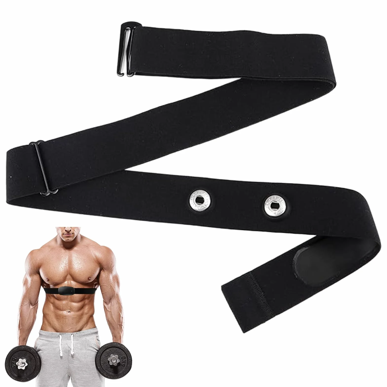 Banda de cardio elástica ajustable 65-98 cm, correa de repuesto nailon y spandex, enganche 45 mm para entrenamiento cardiovascular
