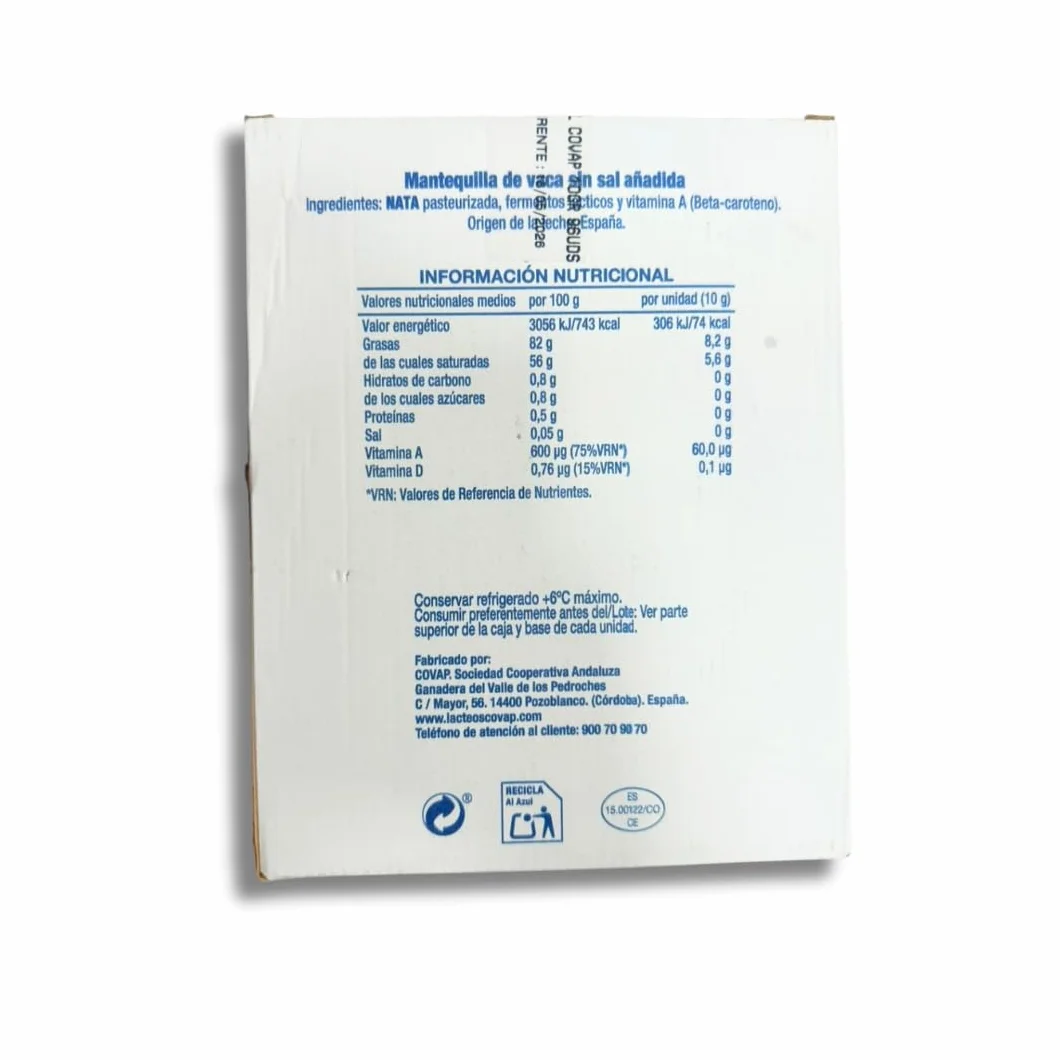 Mantequilla de Vaca Sin Sal Añadida Microtarrinas 96x10 g | Caja Formato Hostelería | Porciones Individuales de Mantequilla Natural | Ideal para Desayunos, Hoteles, Cafeterías y Catering
