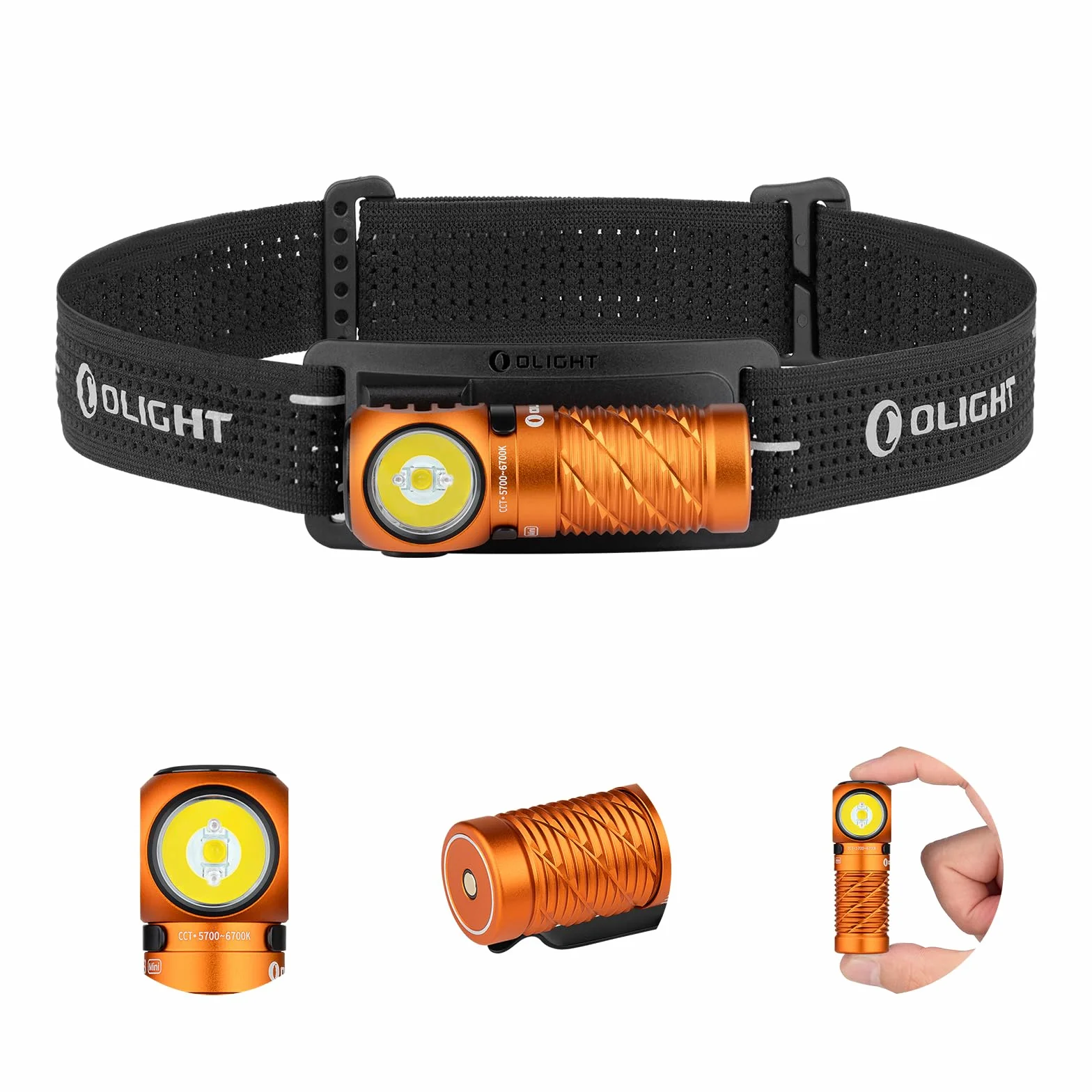 OLIGHT Perun 3 Mini Linterna Frontal LED Recargable 1250 Lúmenes 155 Metros Blanco Frío Naranja