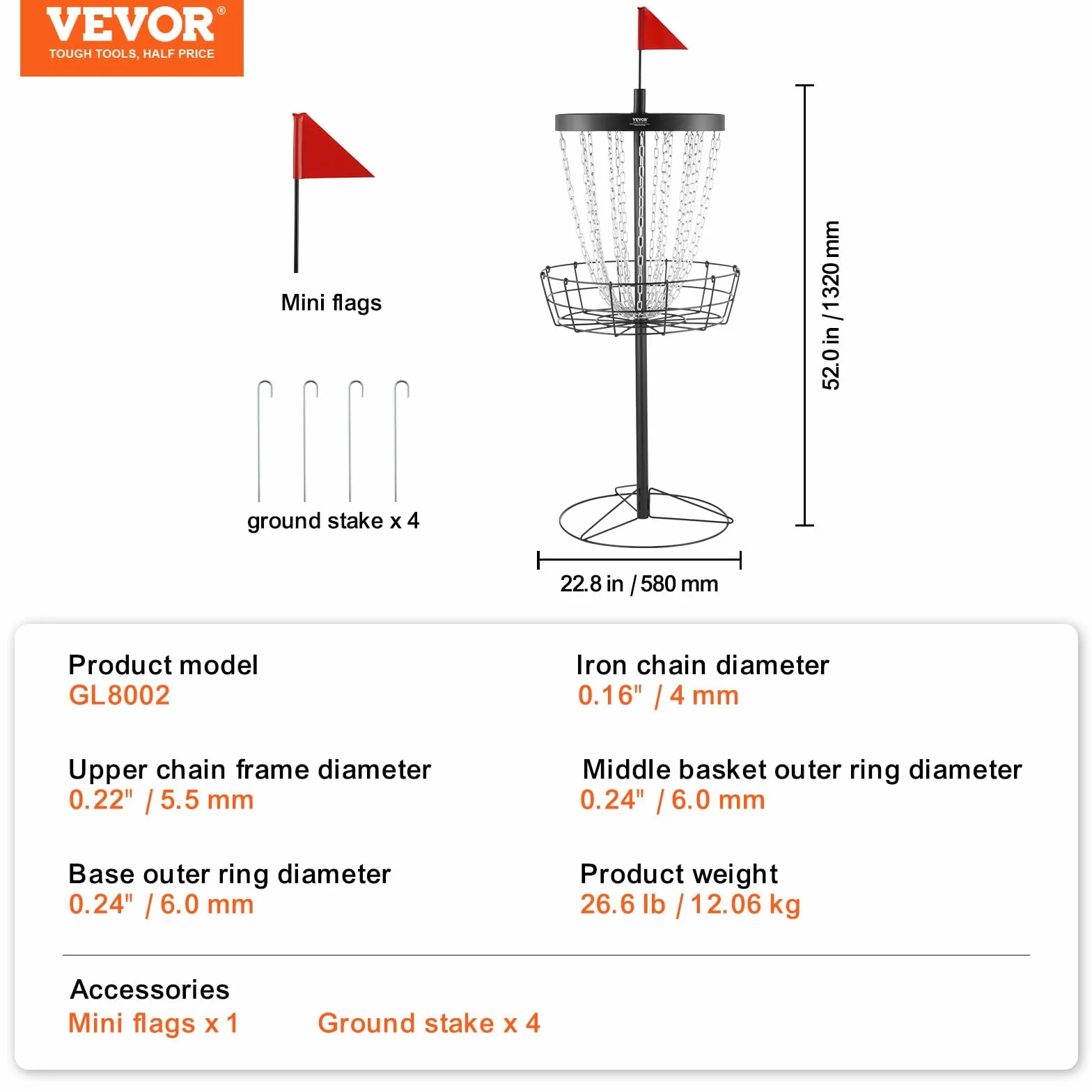 VEVOR Canasta de Golf con Disco de Cadenas Objetivo Portátil para Interiores y Exteriores, Negro