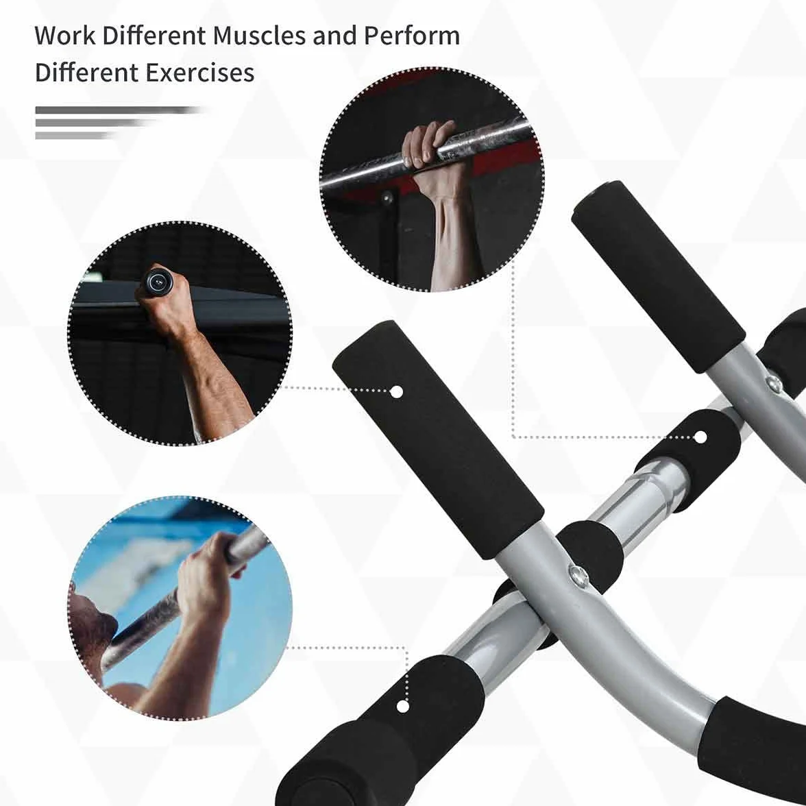 HOMCOM Pull-Up Bar Doorway Home Fitness Horizontal Bar Indoor Gym Upper Body Workout Grey
