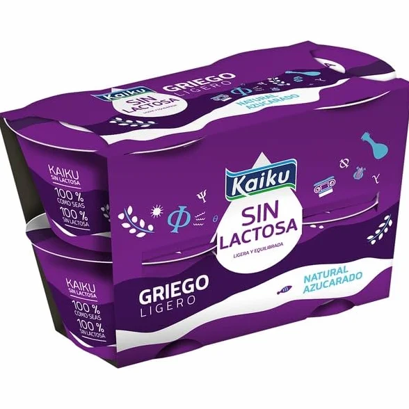 (6 PACK) DE 4 x 90 g. KAIKU Yogur griego ligero Sin lactosa SABORES VARIOS (REFRIGERADO) (SABORES VARIADOS)