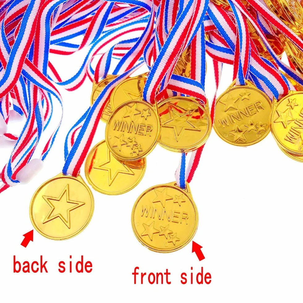 Medallas doradas de plástico con cintas para niños
