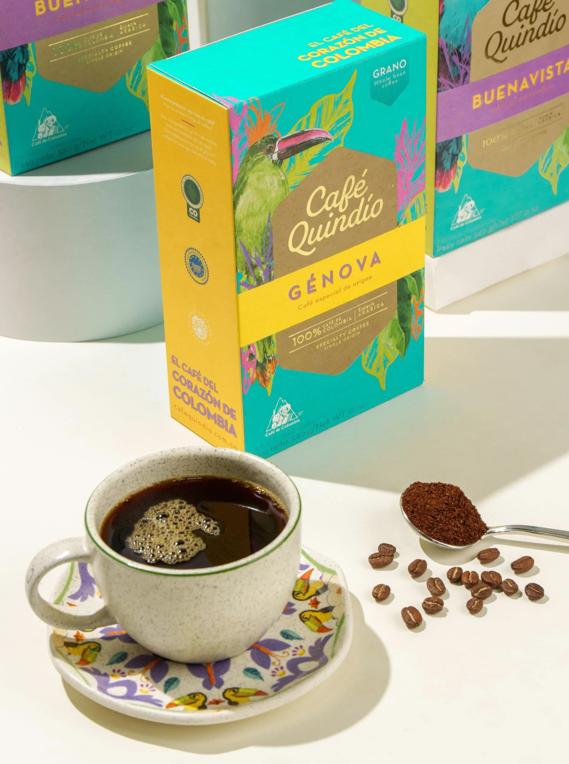 Café Quindío - Cafe Especialidad Molido, 100% Arábica Colombia | Origin único, SCA 87.68, tueste medio, ideal para cafetera goteo, prensa francesa o V60 (340 g, Caramelo)