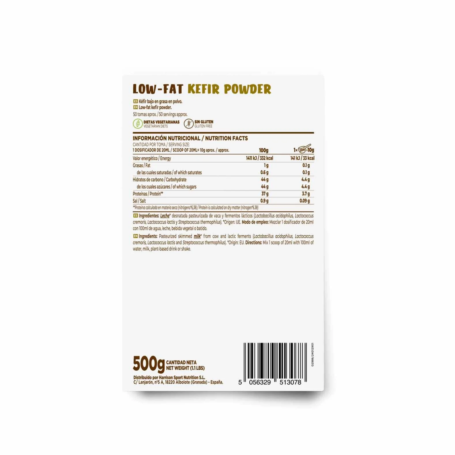 HSN Kéfir en Polvo | Sabor Natural 500g = 50 Servicios | 100% Natural Kéfir de Leche de Vaca Origen Unión Europea | Bajo en Grasa Sin Azúcares añadidos | No-GMO, Vegetariano, Sin Gluten
