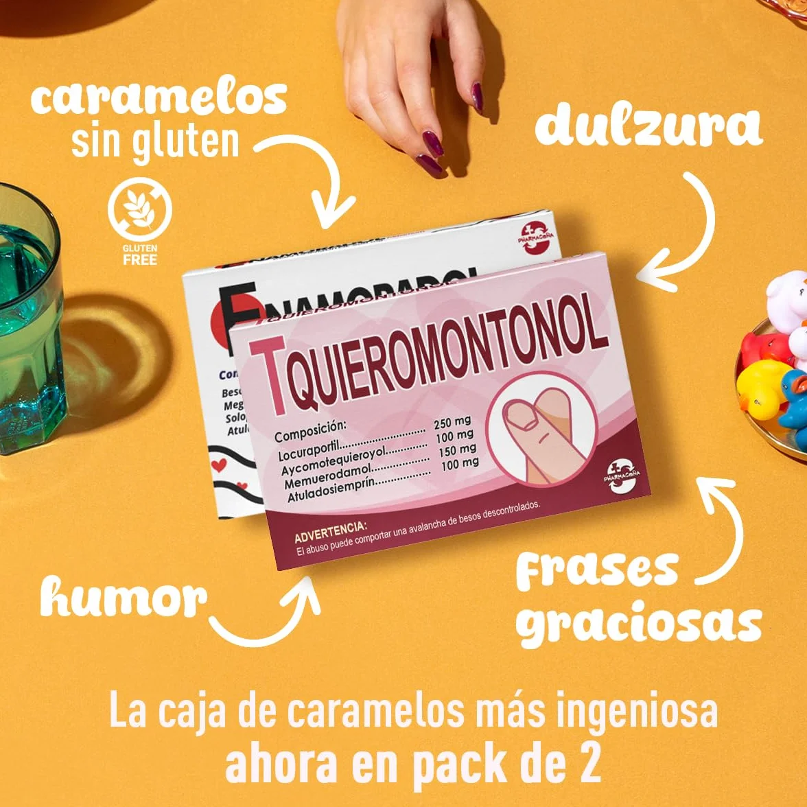 LINFORMAL Pack 2 Cajas PHARMACOÑA | ENAMORADOL+ TEQUIEROMONTONOL Regalos Originales San Valentin para Parejas | Detalle con Humor para Hombre o Mujer, enamorados o novios