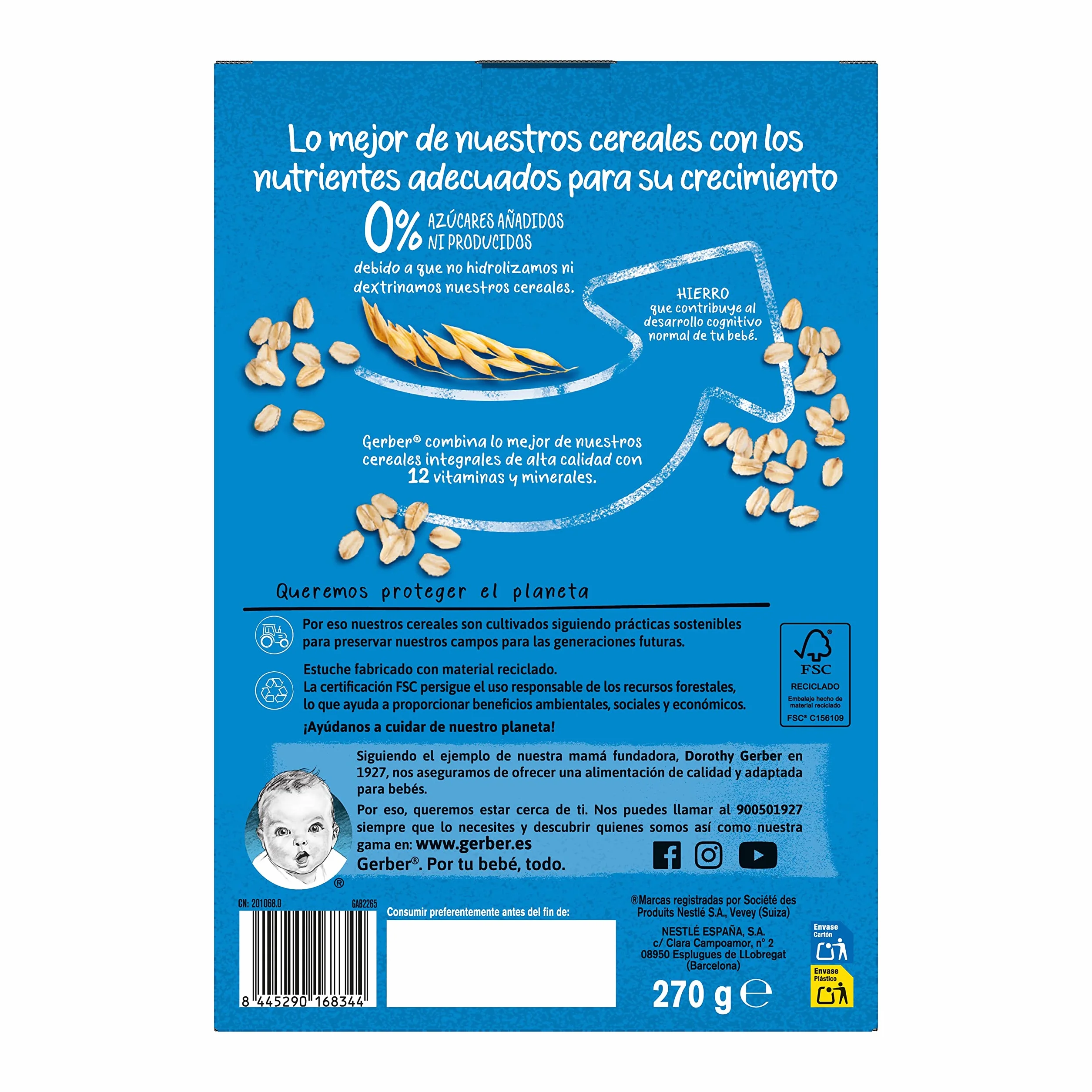 GERBER Multicereales 0% 0%, Papilla de Cereales para Bebés, Paquete 6x270g, a partir de 6 meses