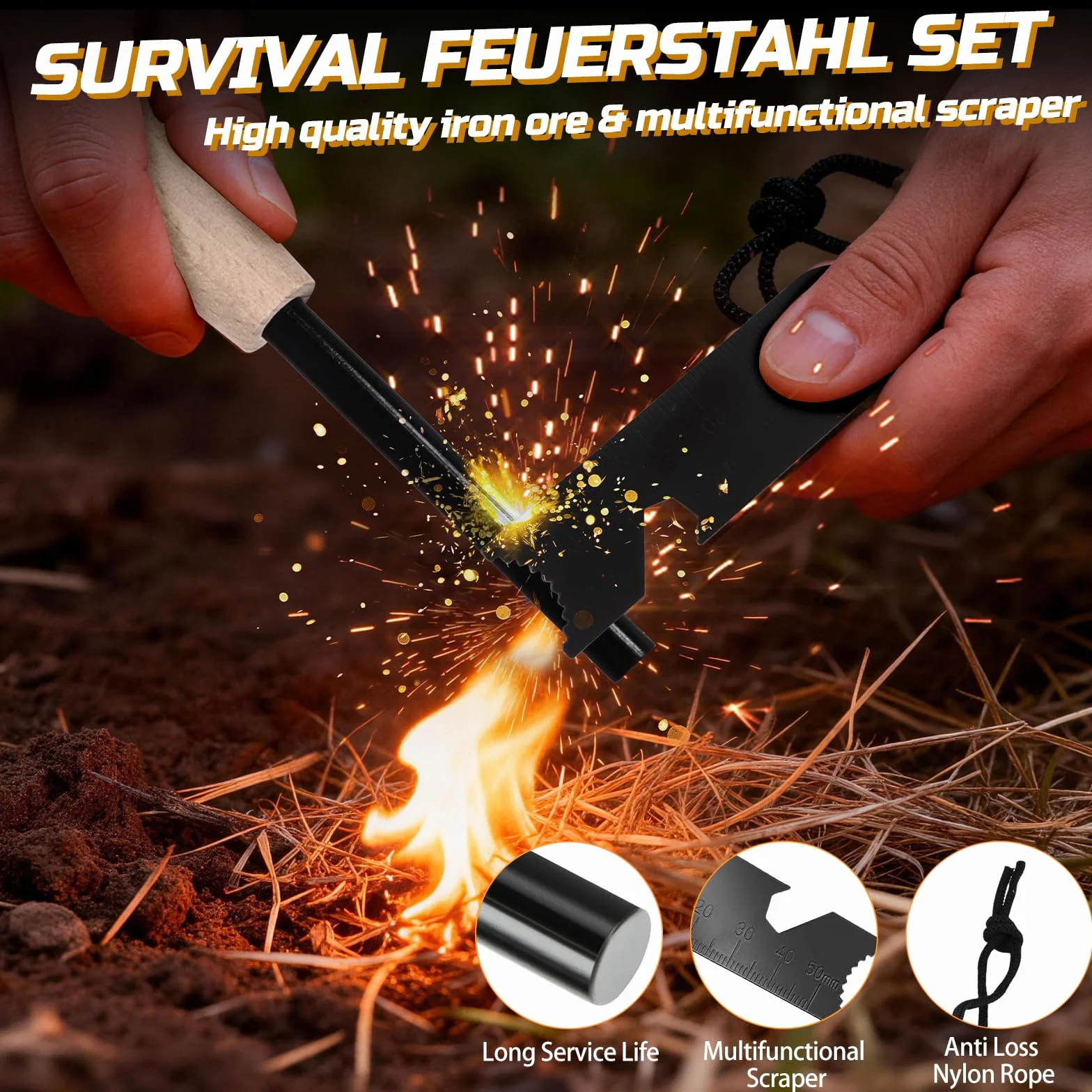 Kit de Supervivencia 6 en 1, Juego de Accesorios para Acampar, con Hacha y Pala Plegables