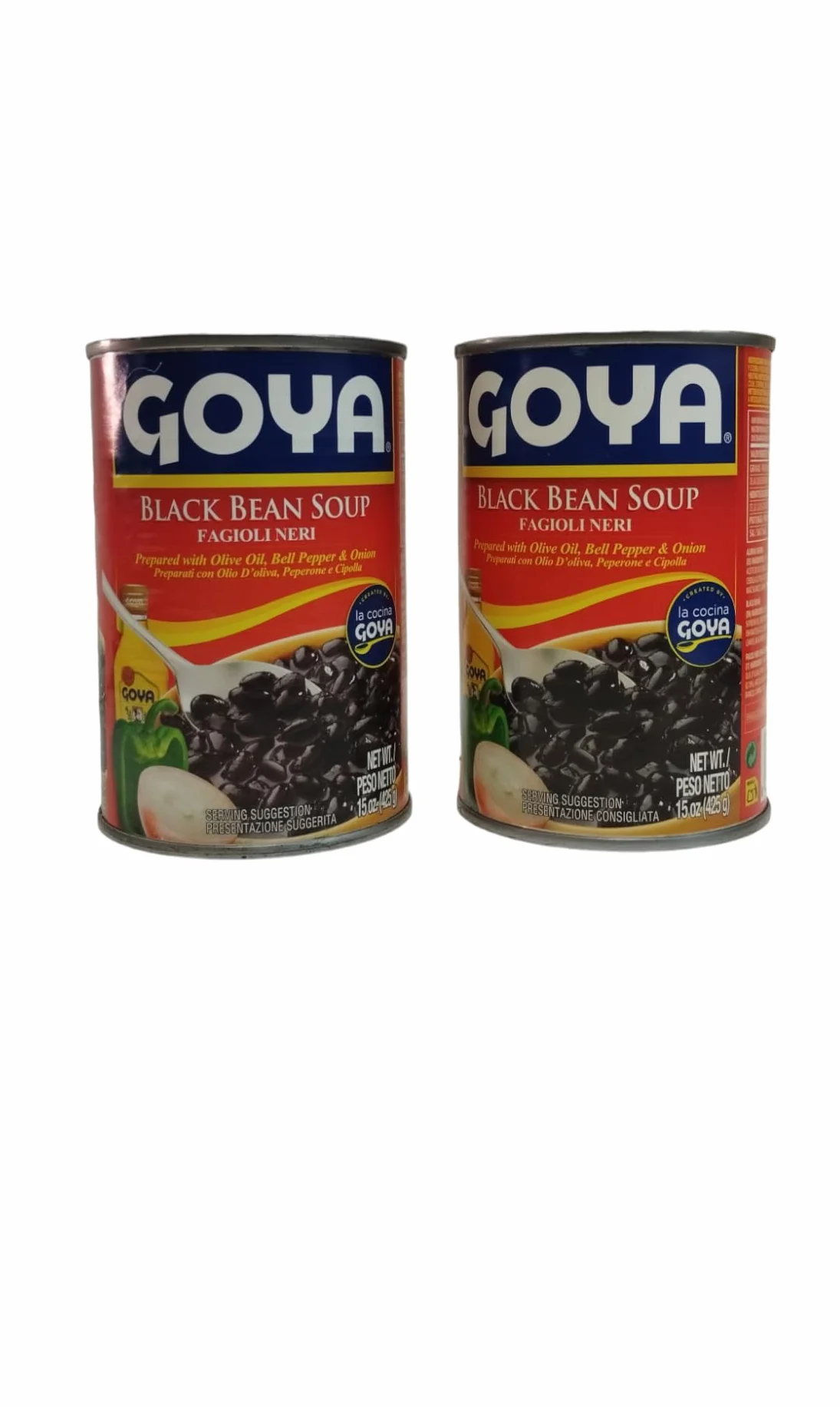 FRIJOLES NEGROS - GOYA - Preparados con aceite de oliva, Pimienta y Cebolla - LATA - PACK DE 2-425 G CADA UNO