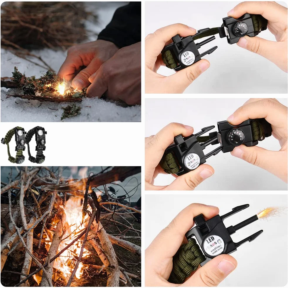 Flintronic Pulseras de Supervivencia al Aire Libre, 2PCS 5 en 1 Paracord Bracelets, Camuflaje