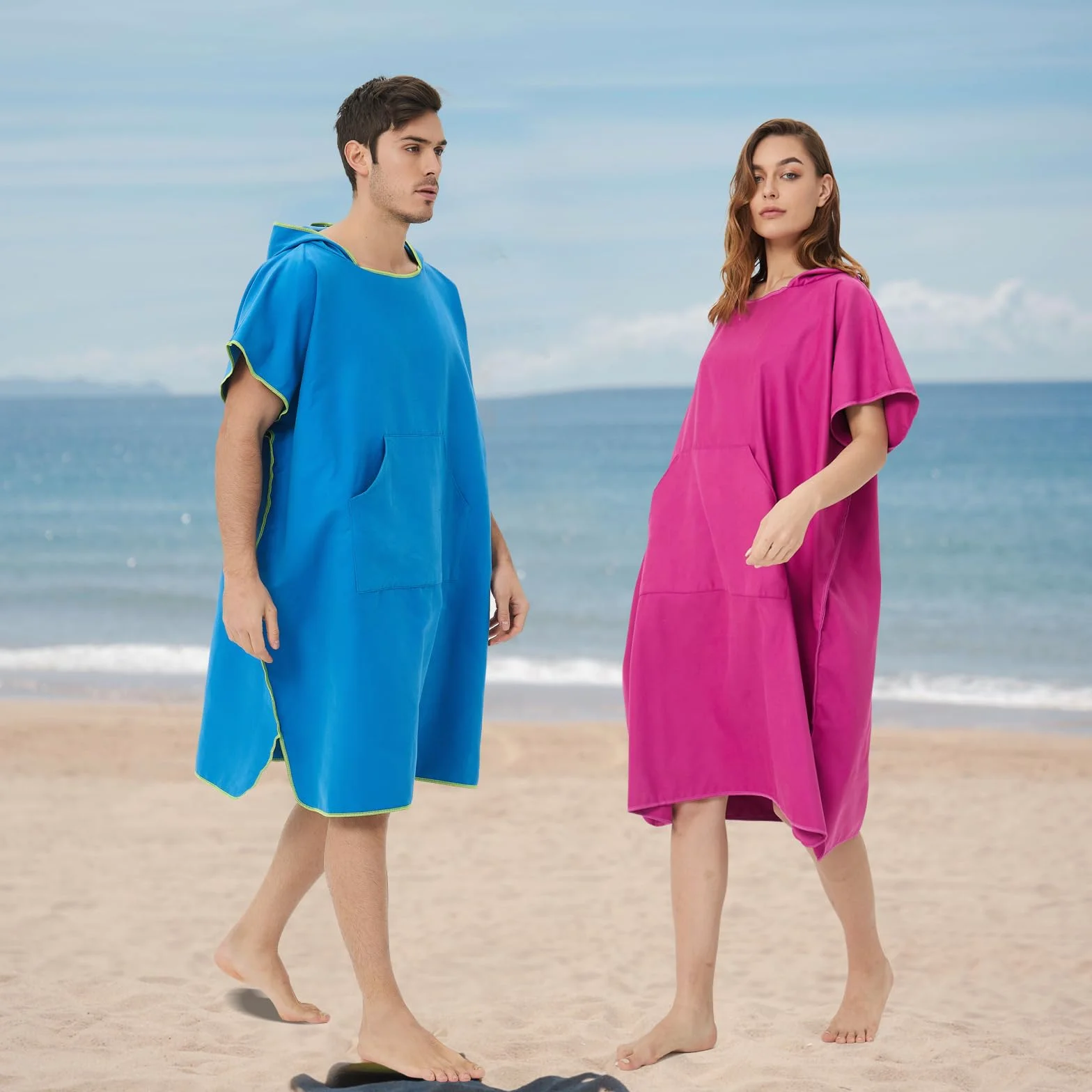 Poncho de Surf Microfibra 110x90 cm Toalla con Capucha y Bolsillo para Adultos