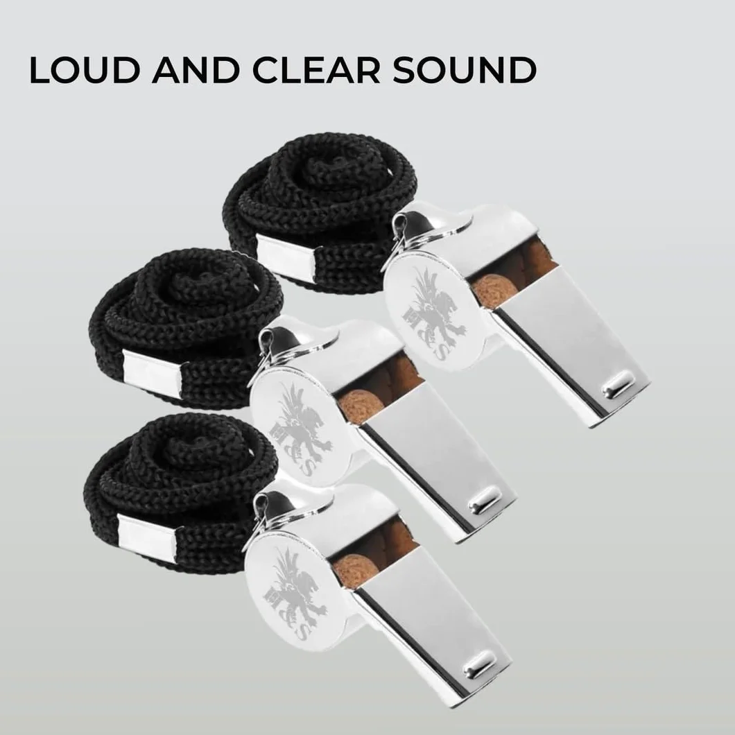 Silbatos de árbitro H&S de acero inoxidable con cordón para fútbol